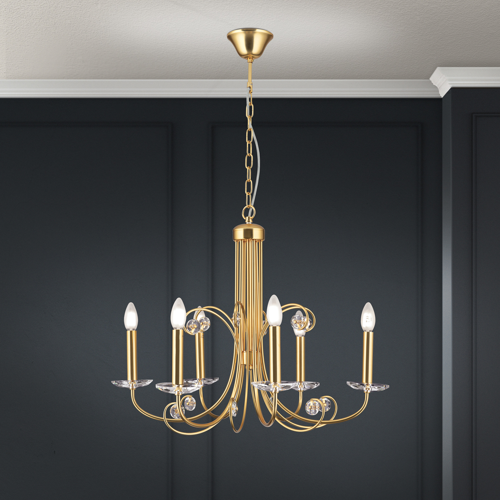 Lustre Ariane, doré, Ø 67,5 cm, cristal, 6 lampes