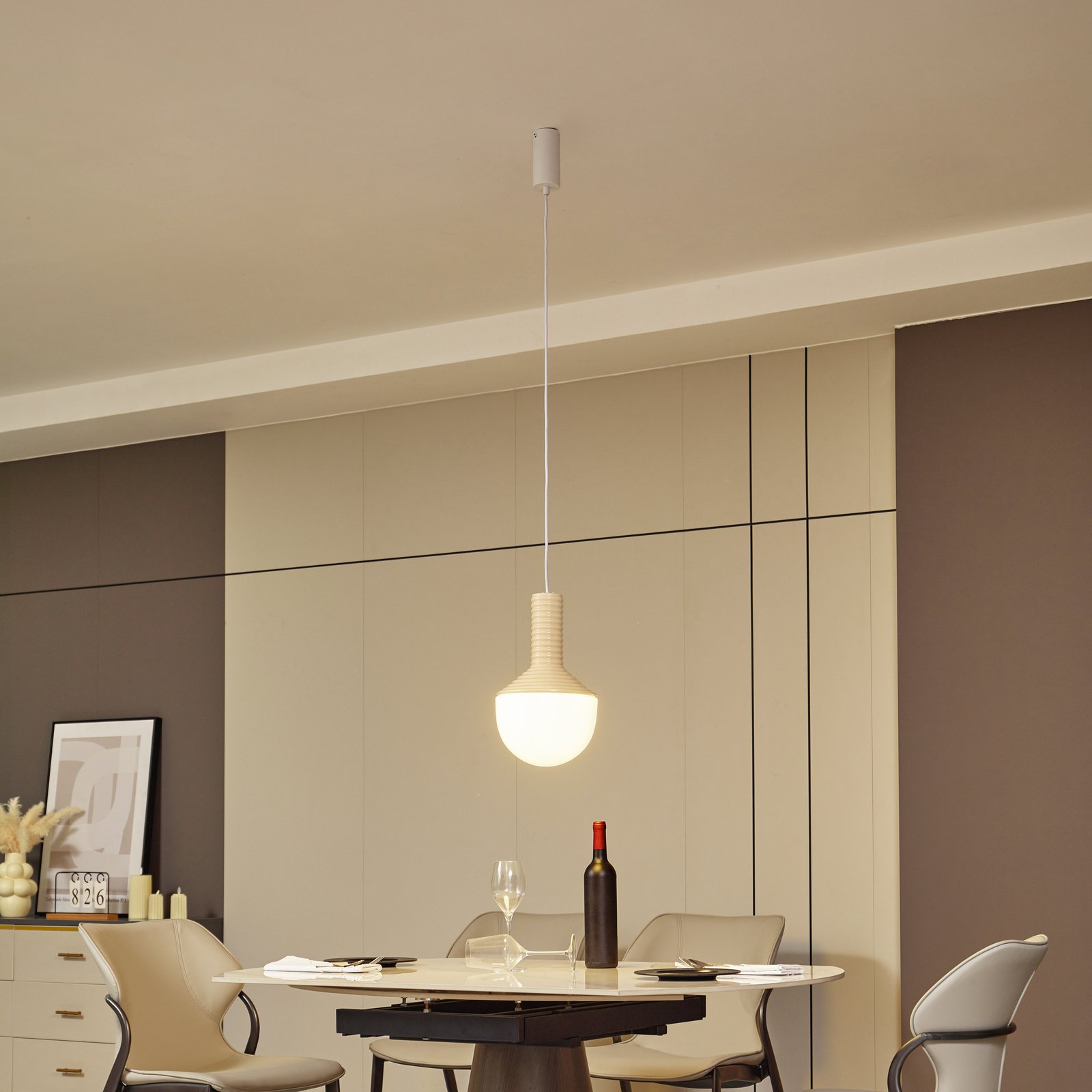 Lucande Florine pendant light, beige/opal, ceramic, glass