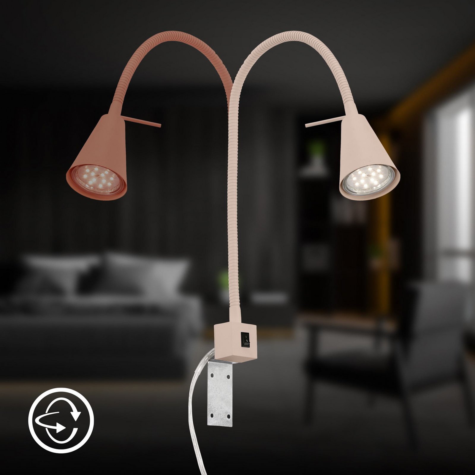 LED wall lamp Tuso, beige, bed mounting, metal, flexible arm