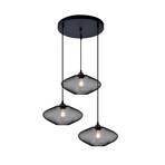 Electra hanging light, cage lampshades, three-bulb