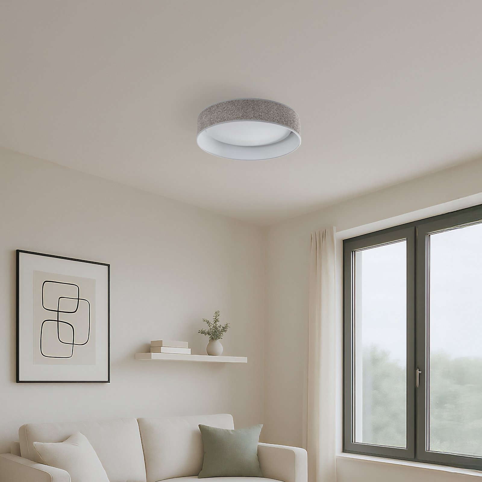 LED-laelamp Plafond, Bouclé hall, Ø 45 cm, 3-astmeline dimmer