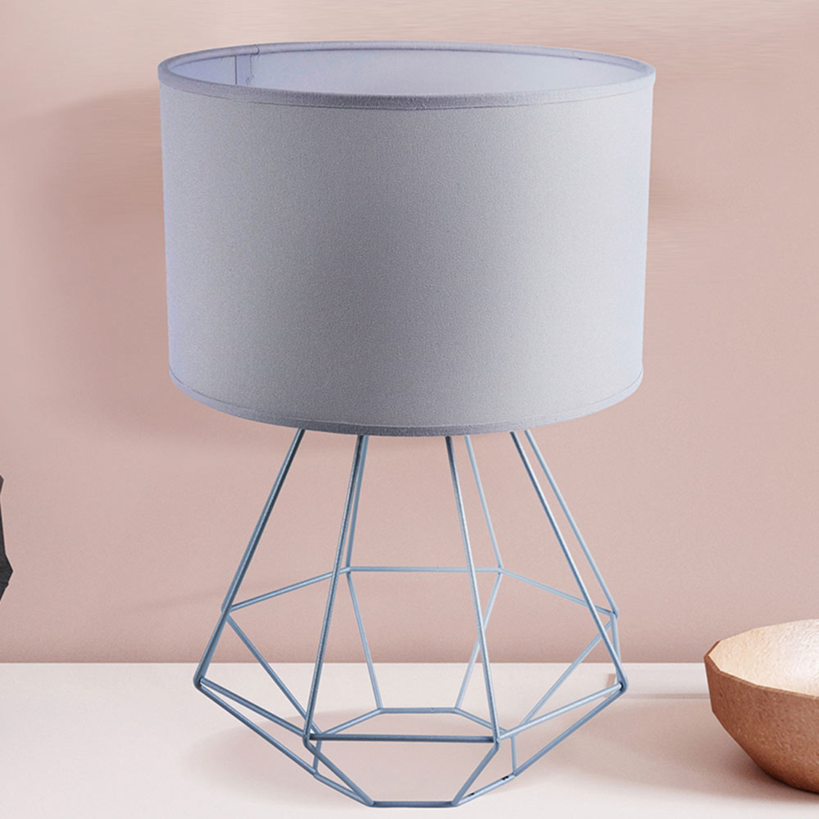 DUOLLA Alessio table lamp, grey, for Living / Dining Room, cotton fabric, metal, E27, 40 W, energy efficiency: A++, H: 40 cm