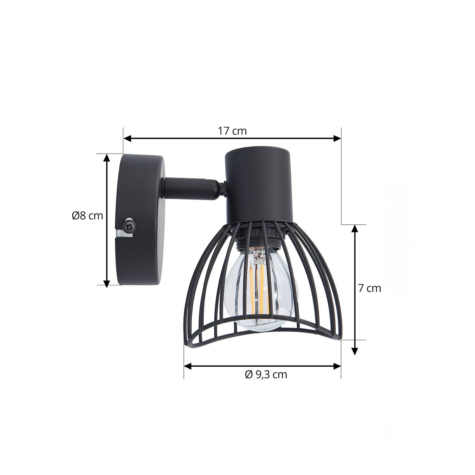 Lampa sufitowa Lindby Piena, czarna, 1-punktowa, metal, Ø 9,3 cm