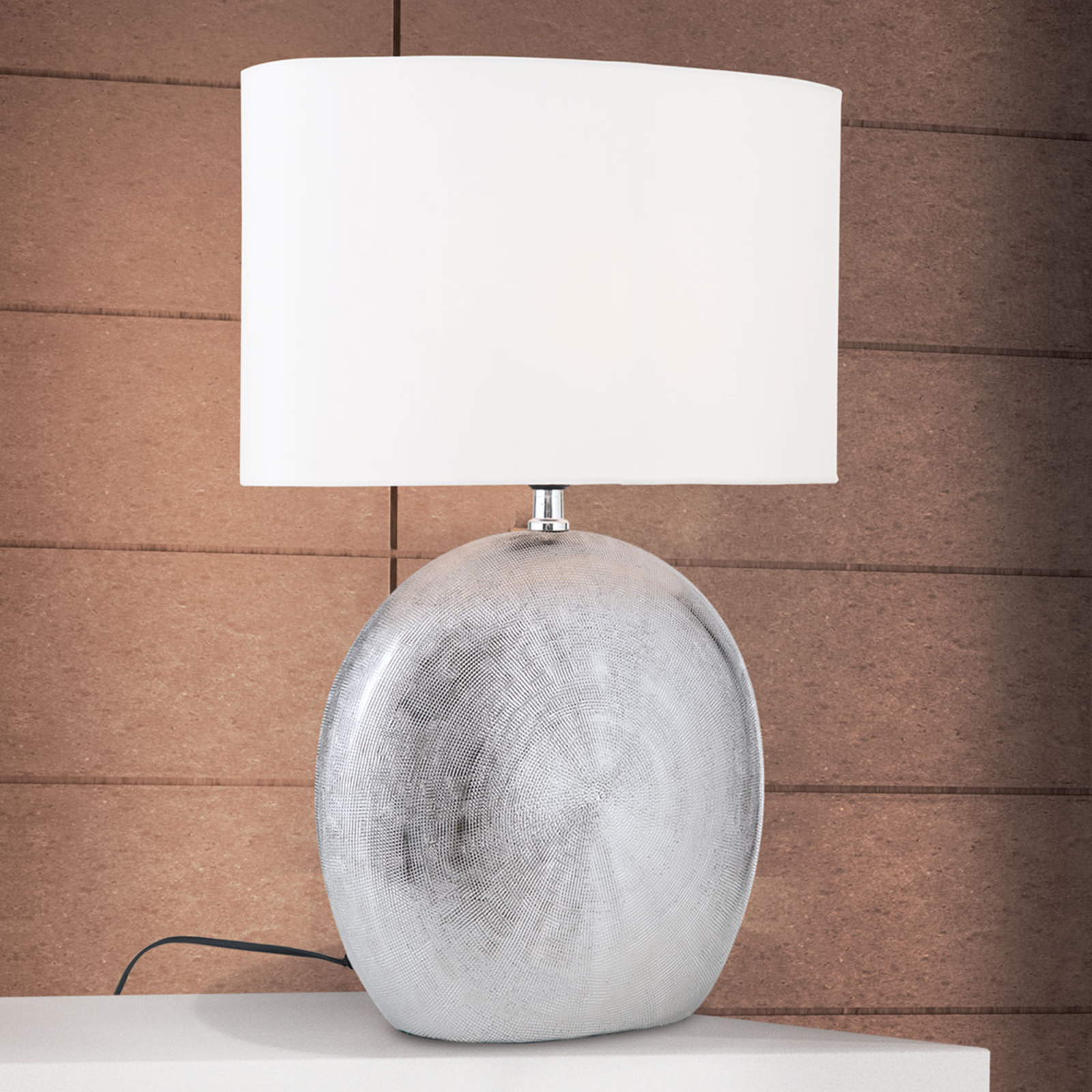 Orion Ethno ceramic table lamp 52 cm white titanium base, for Living / Dining Room, ceramics, fabric, E27, 60 W, energy efficiency: A++, L: 37.5 cm, W: 20 cm, H: 52 cm