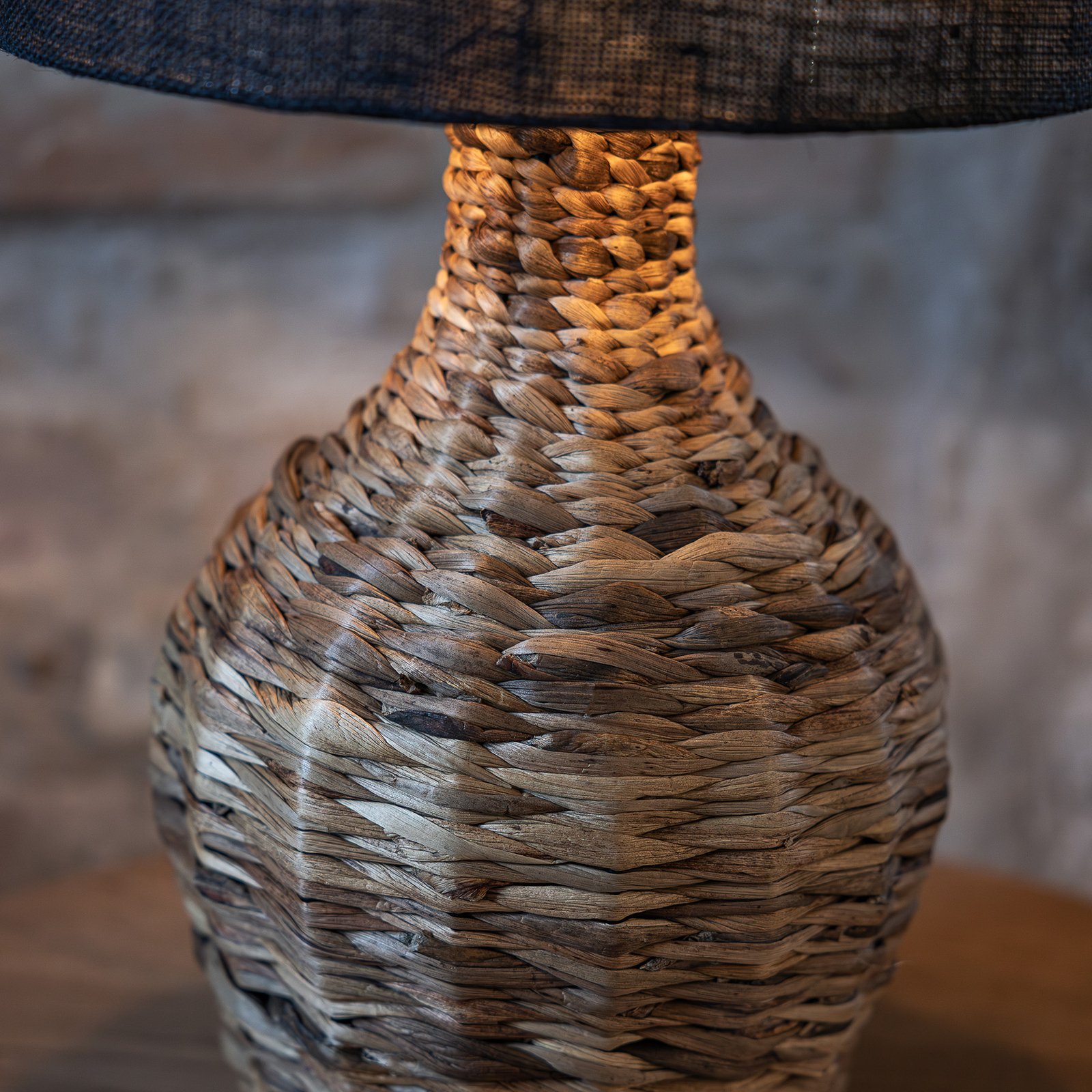 Lampe de table Paglia, naturel/noir, rotin/jute, hauteur 58 cm