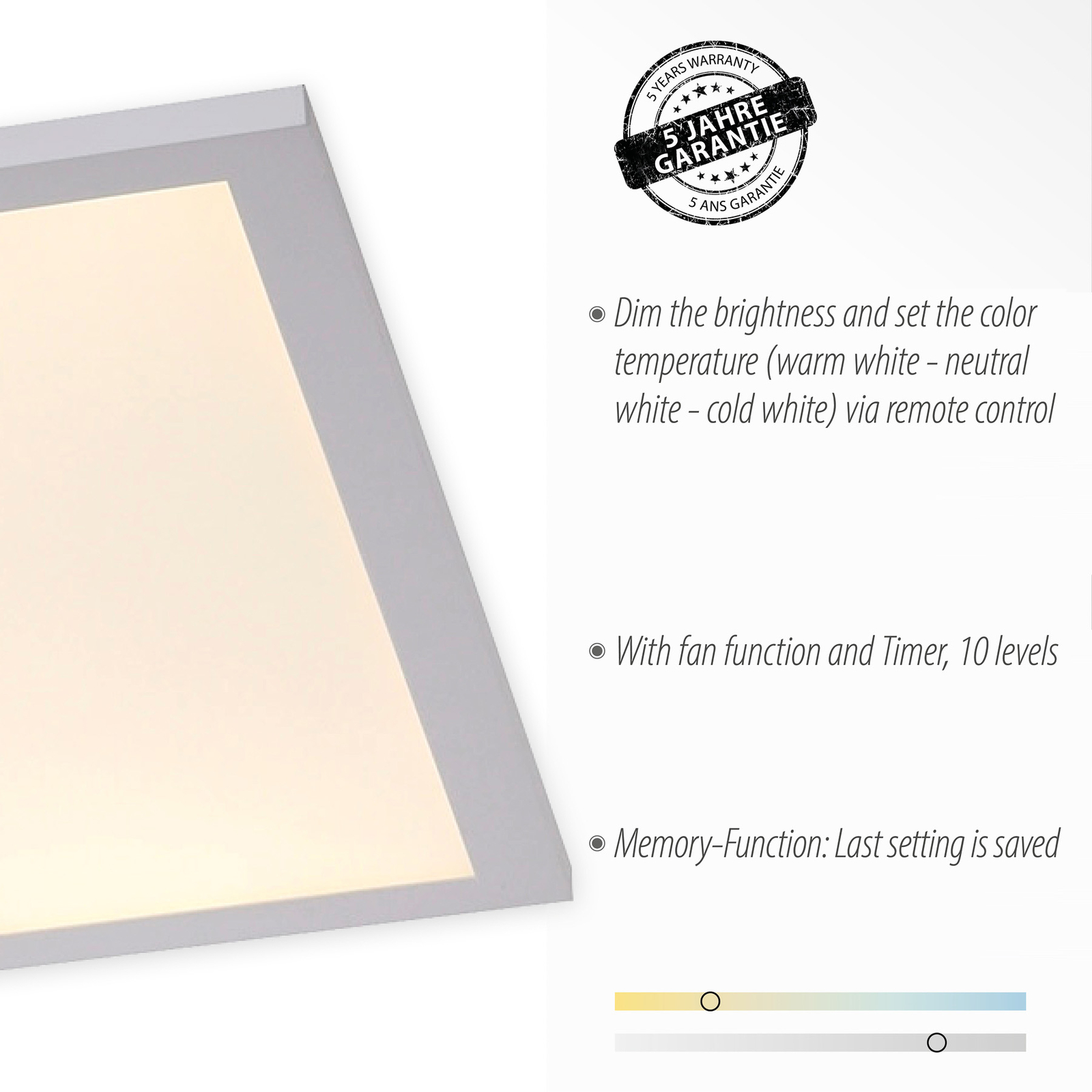 LED ceiling fan Flat-Air, CCT, white, 120x40cm
