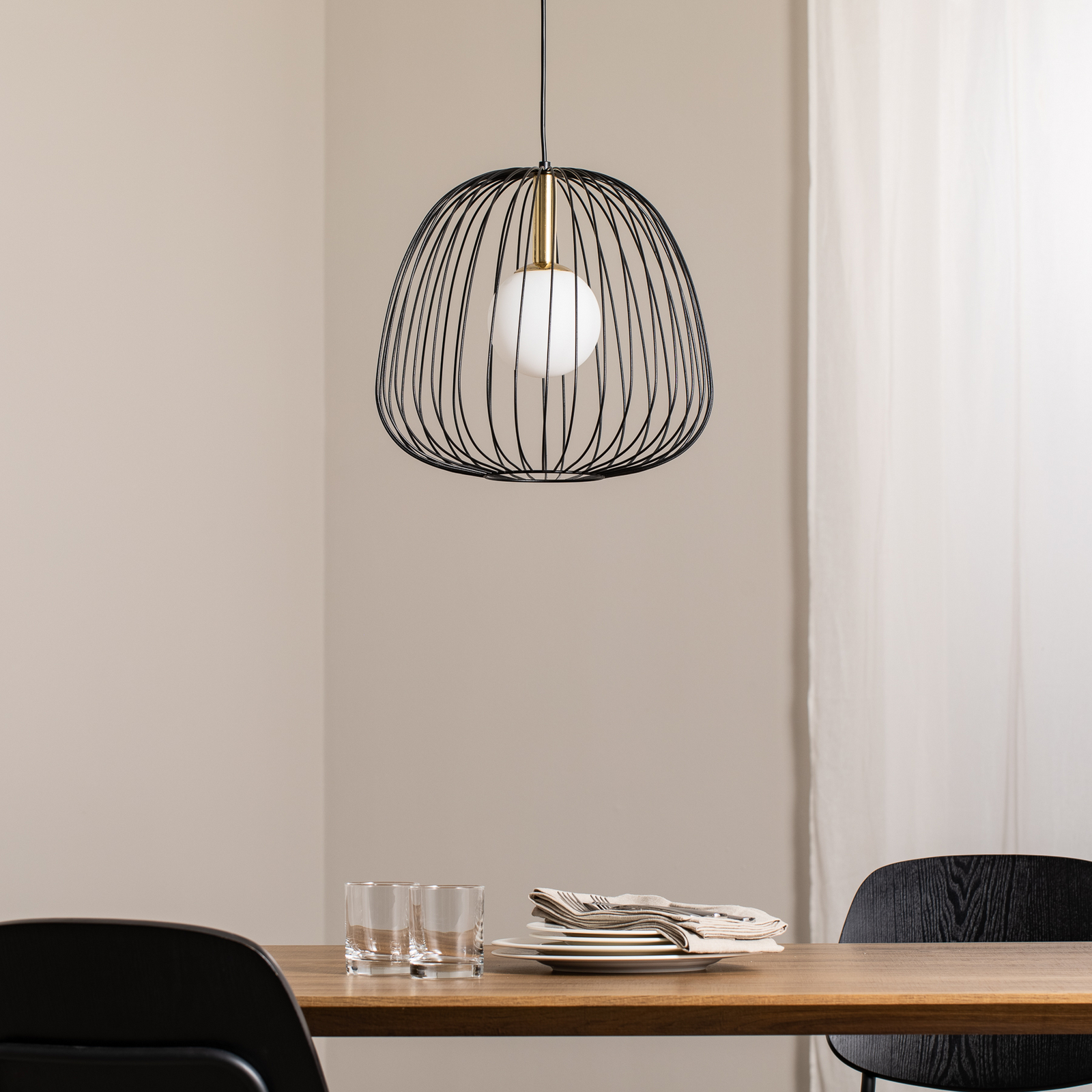 Hängeleuchte Bell M, Ø 33 cm, 1-flammig, schwarz/gold/weiß
