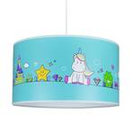 Lampa wisząca Unicorn, niebieska z motywami