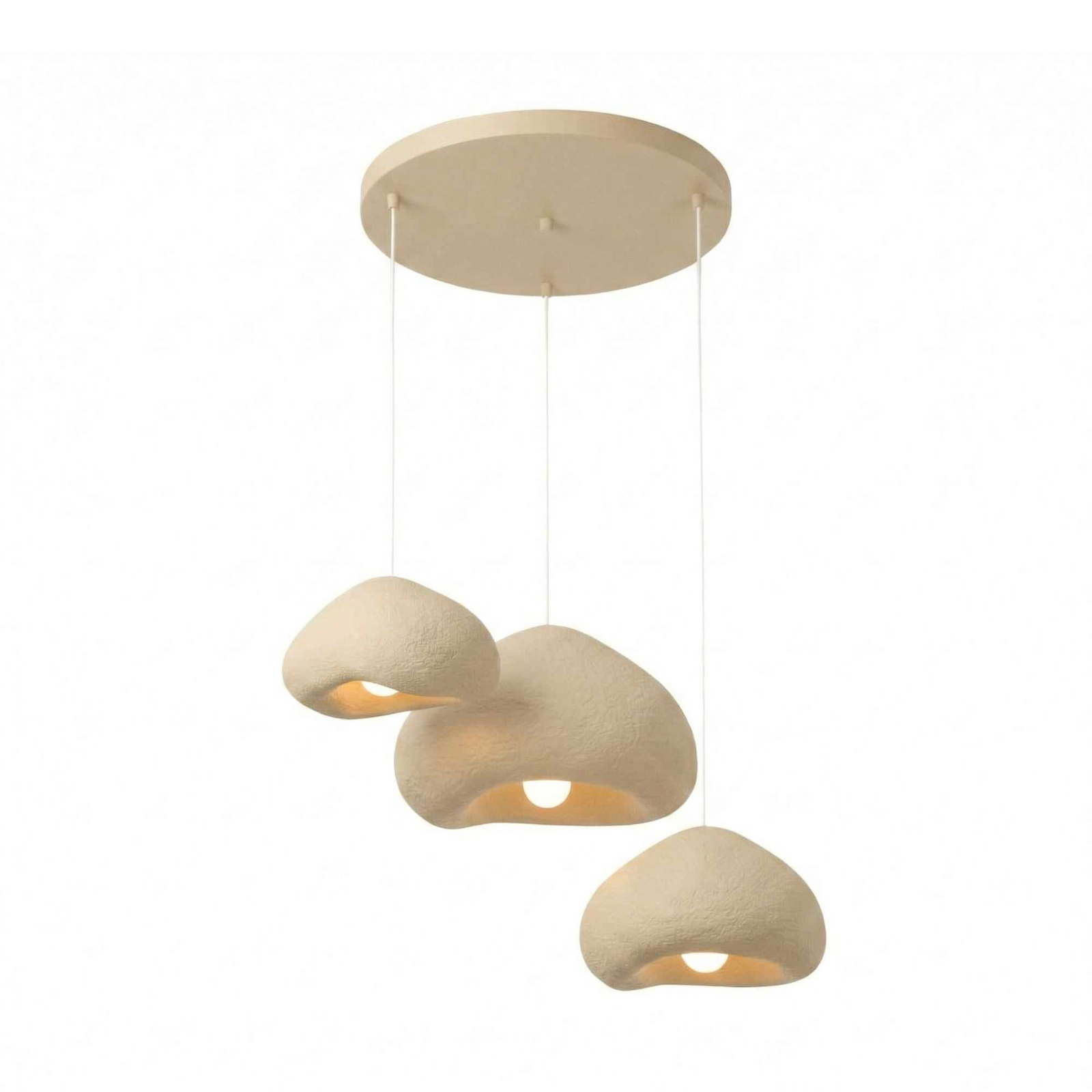 Lampada a sospensione Lora, beige, Ø 82 cm, a 3 luci, fibra di vetro, E27