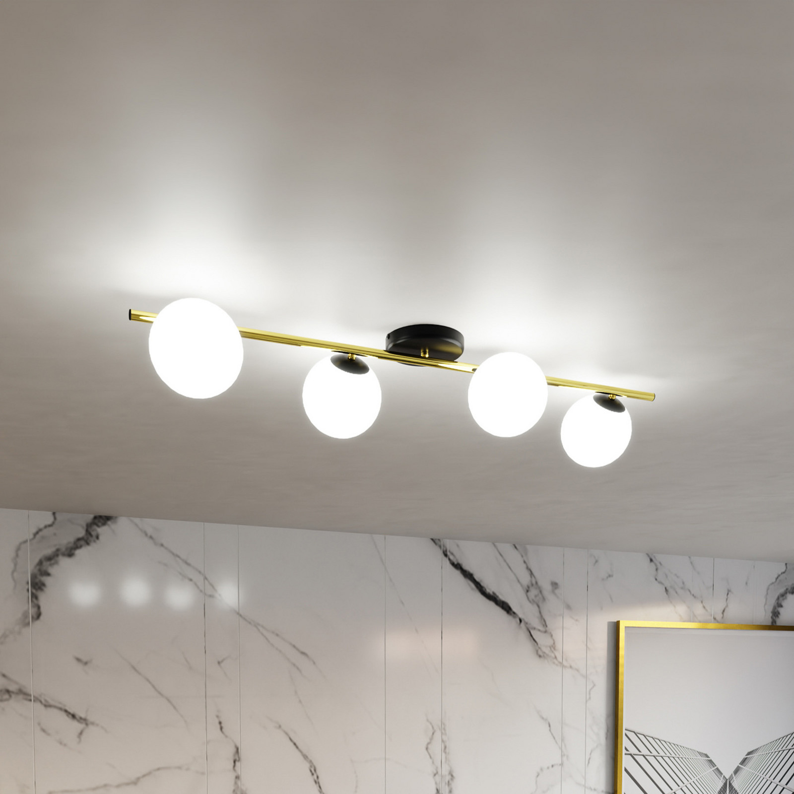 Euluna Plafonieră Glassy 4 becuri liniară negru/auriu/opal - Camera de zi / sufragerie - Modern - negru auriu alb opal - Sticlă