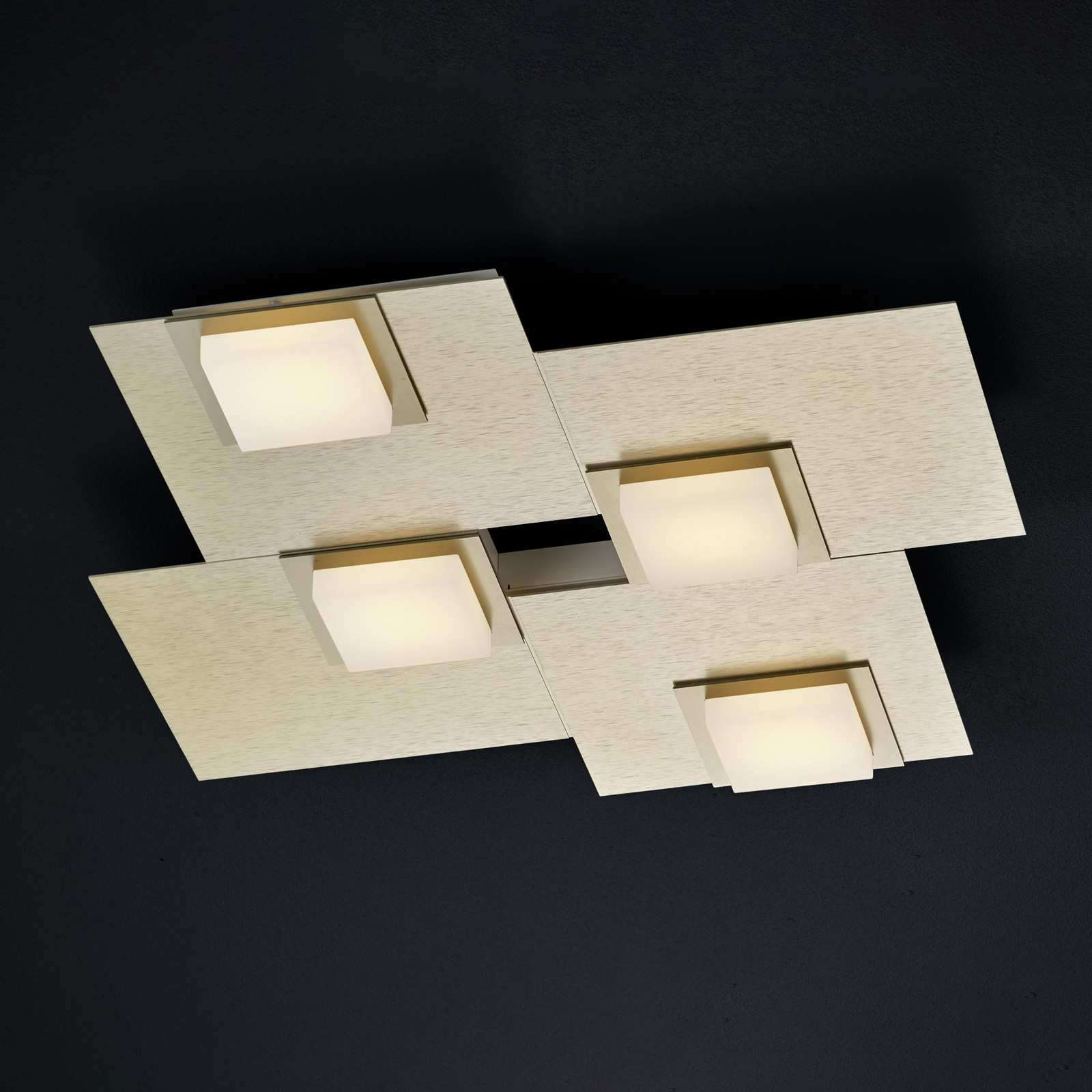 BANKAMP New Quadro ceiling light 4-bulb champagne, for Living / Dining Room, metal, acrylic, 8 W, energy efficiency: A+, L: 45.5 cm, W: 45.5 cm, H: 5.5 cm