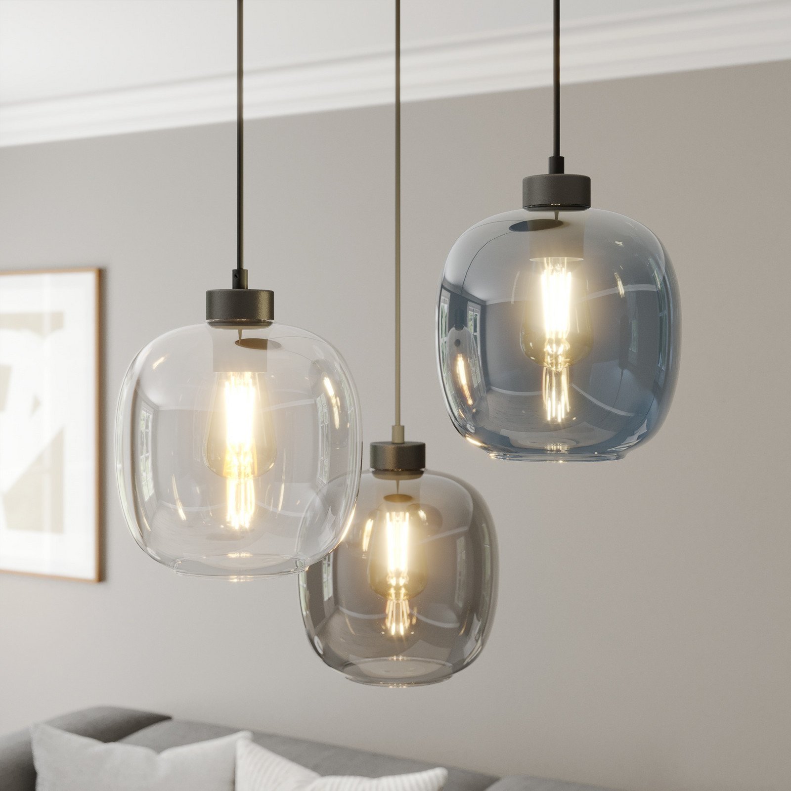 TK Lighting Lampă suspendată Elio sticlă albastru/clară/gri Ø 52 cm 3 lumini - Camera de zi / sufragerie - modern - transparent albastru-transparent gri grafit-transparent. negru