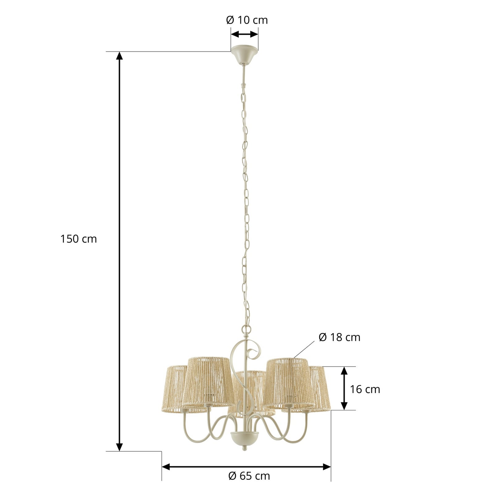Lampadario Eugenia, a 5 luci, cavo, Ø 65 cm, beige, E14 - Lucande