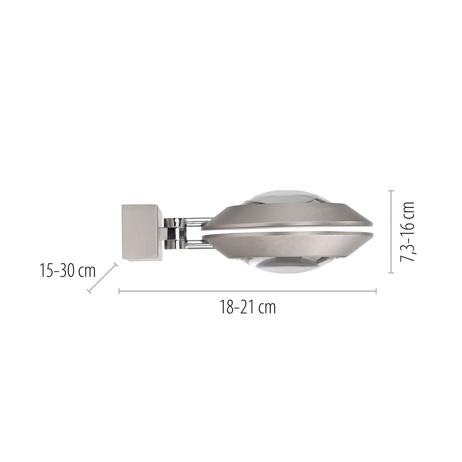 PURE LED stenska svetilka Oculis, srebrna barva 30 cm, železo, 2-slojna.