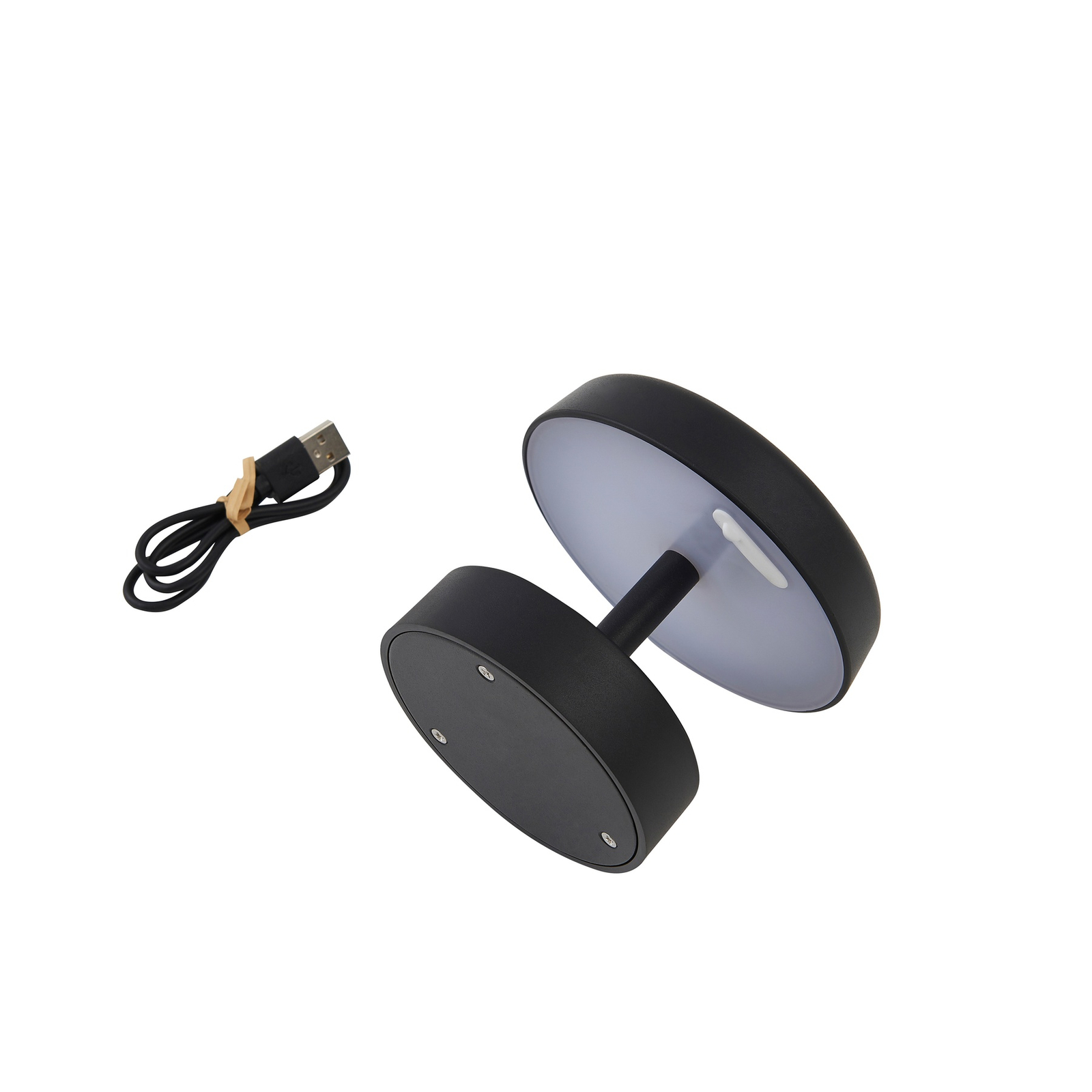 Lindby LED-Akku-Tischleuchte Nalani, Ø 11 cm, IP44, schwarz