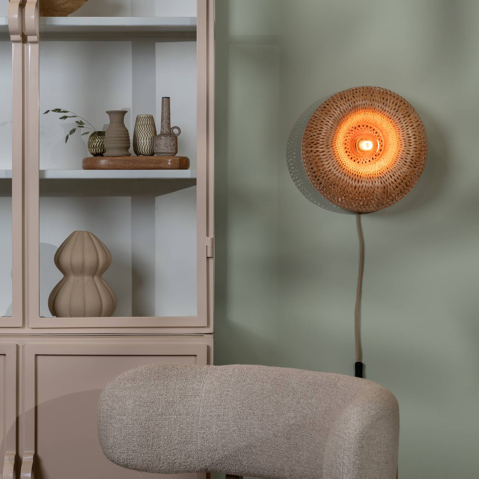 GOOD & MOJO Wandlampe Barbados, natur Ø 35 cm Bambus Stecker günstig online kaufen