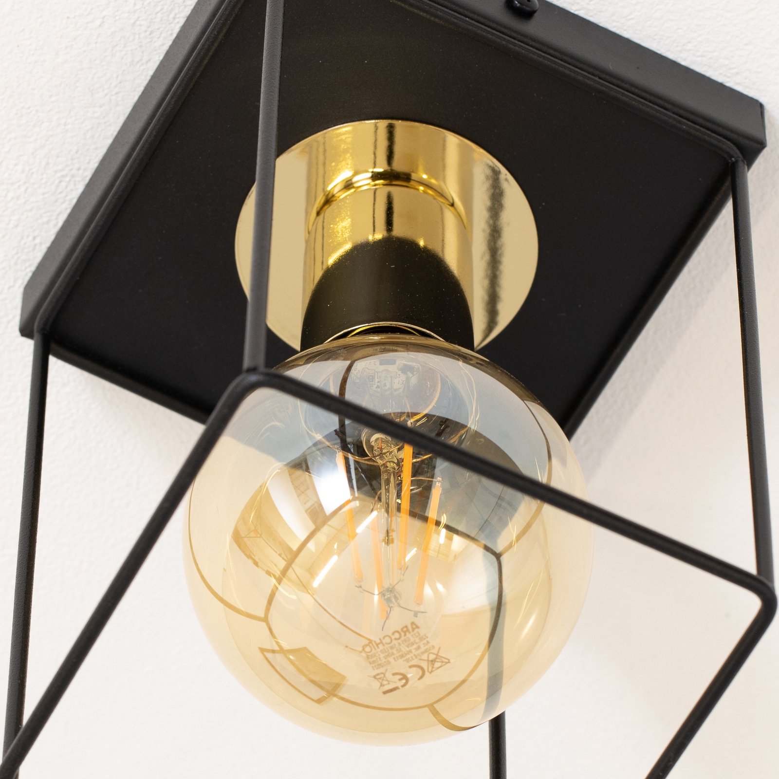 Deckenleuchte Vox, schwarz/gold, eckig, 1-flammig, Stahl