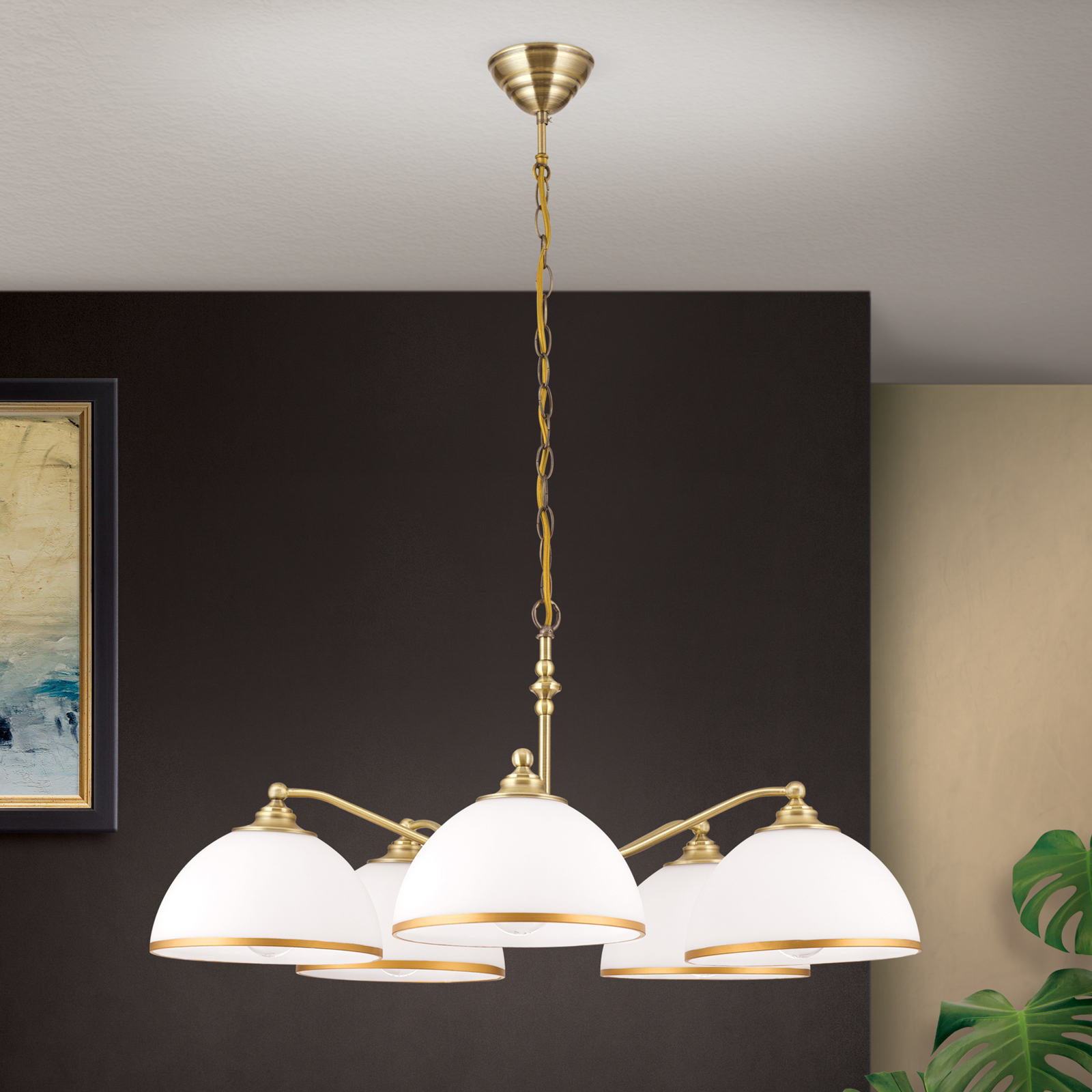 Old Lamp pendant light chain suspension, 5-bulb
