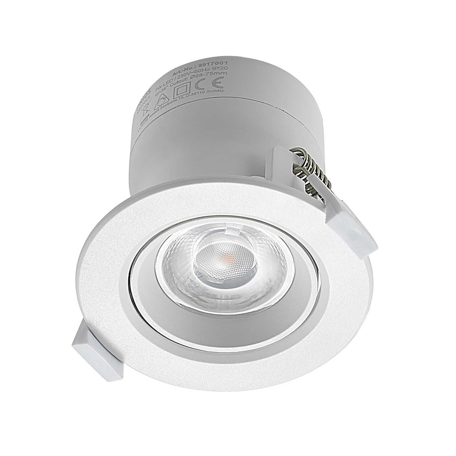 Prios Shima LED-indbygningslampe, hvid, 3.000 K, 7 W