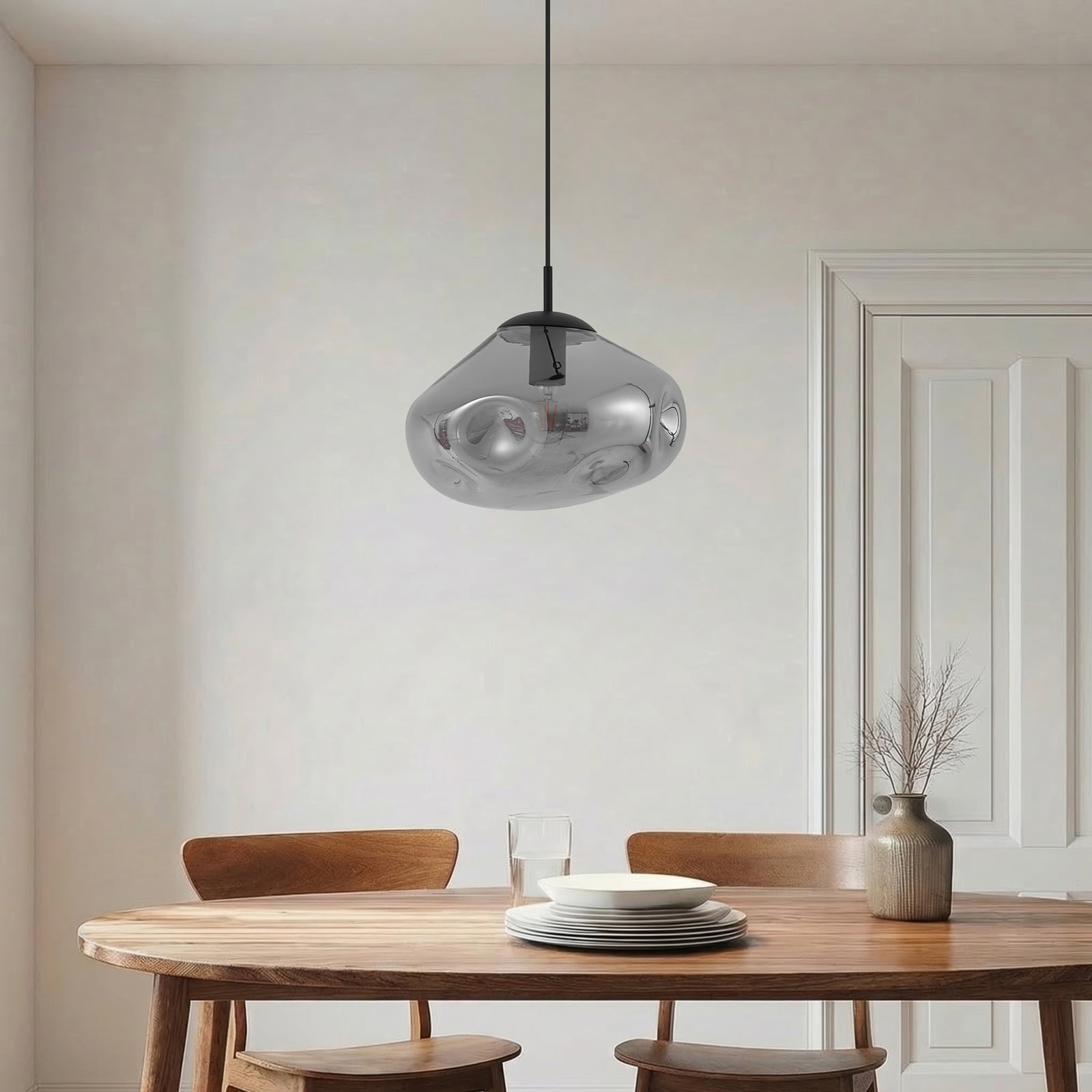 Lindby Висяща лампа Lelia, пушено сиво, стъкло, Ø 35 cm