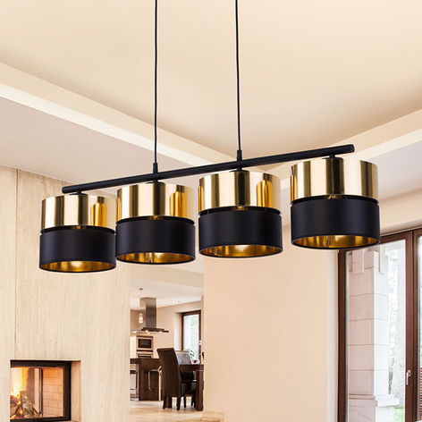 Hängeleuchte Hilton, schwarz/gold, vierflammig