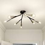 Lucande Carlea plafondlamp, 8-lamps zwart-nikkel
