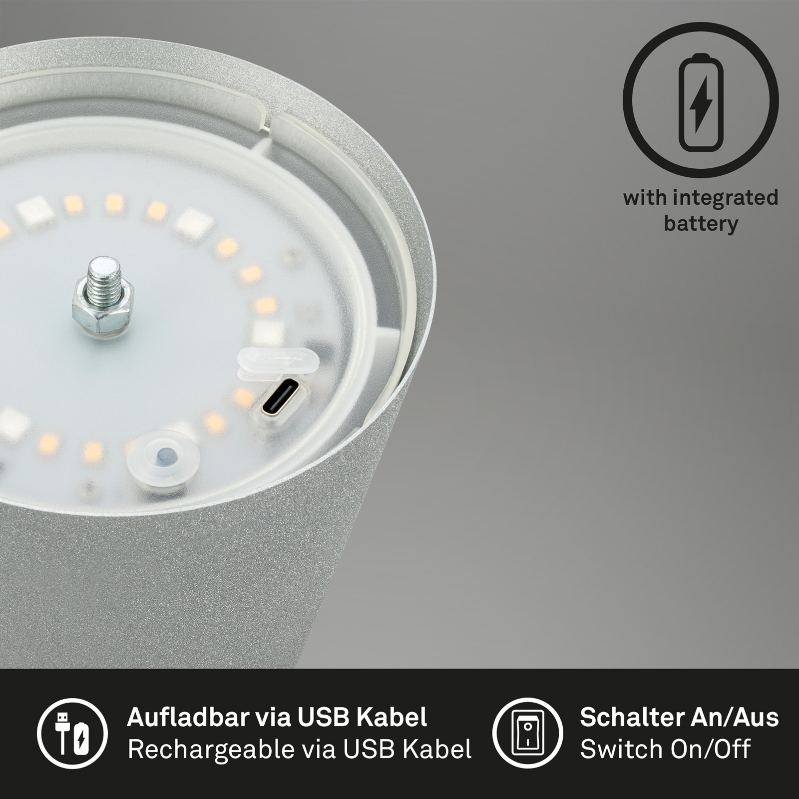 LED dobíjecí stolní lampa 7507015 chrom matná RGBW IP44 dotykový stmívač