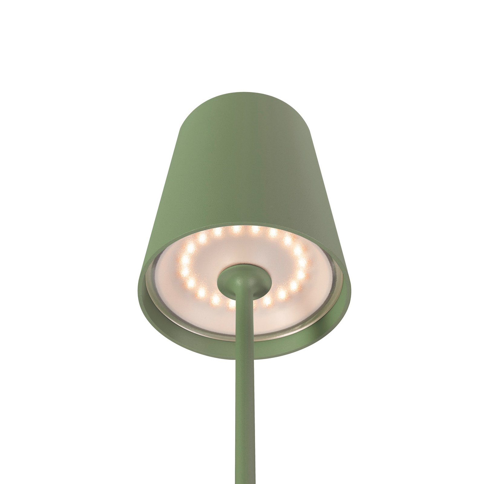 SLV LED rechargeable lamp Vinolina Two, green, aluminium, Ø 11 cm, IP65