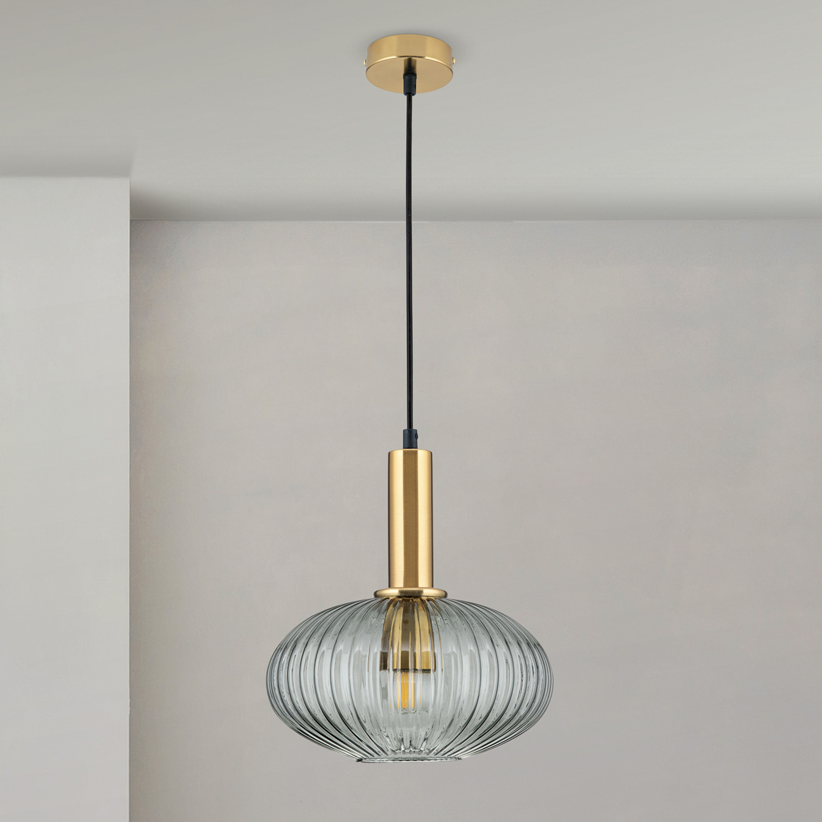 Carneval pendant light, antique brass/smoke grey, Ø 25 cm, glass