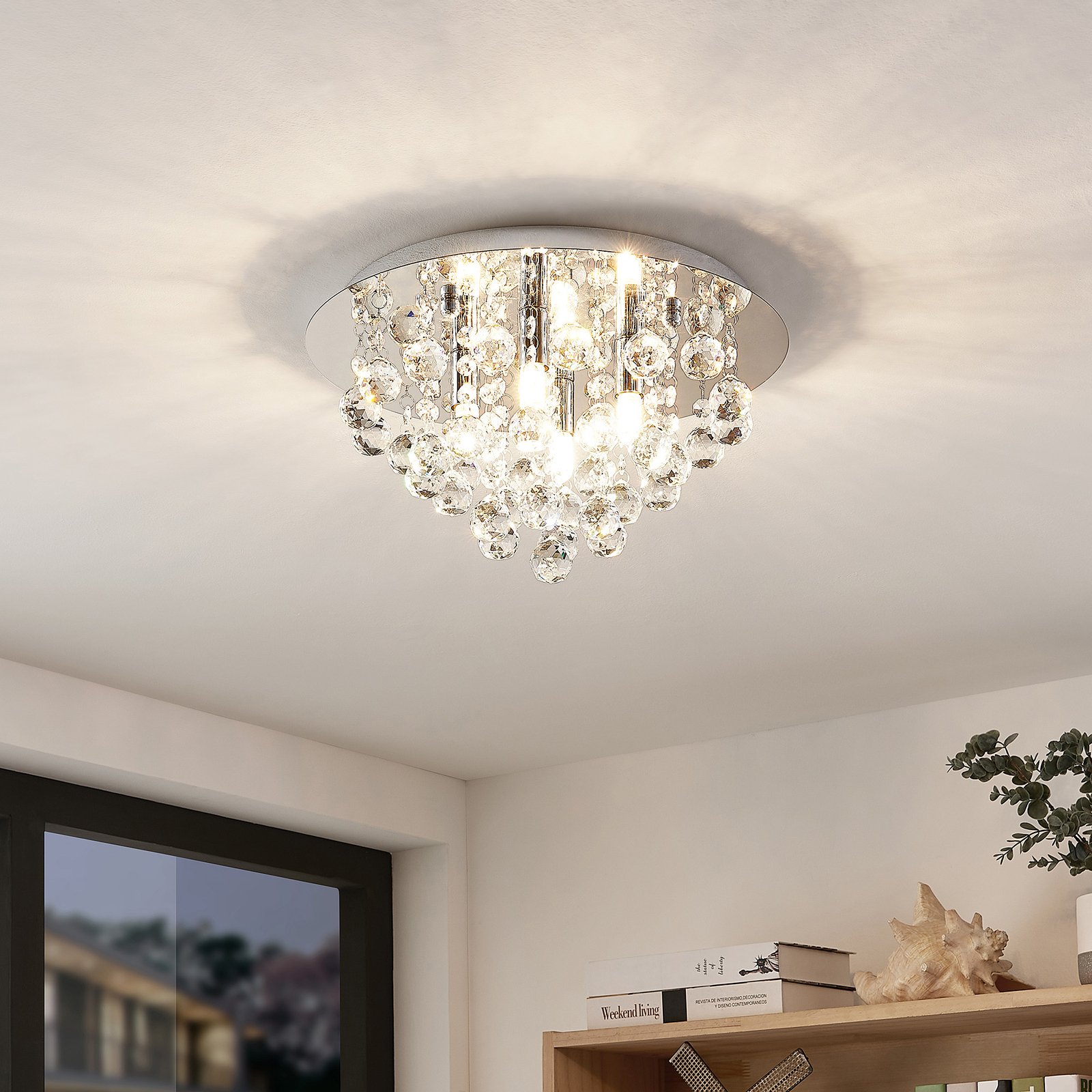 Lindby Deckenleuchte Antonino, Ø 35 cm, 4-flg., Kristall, G9