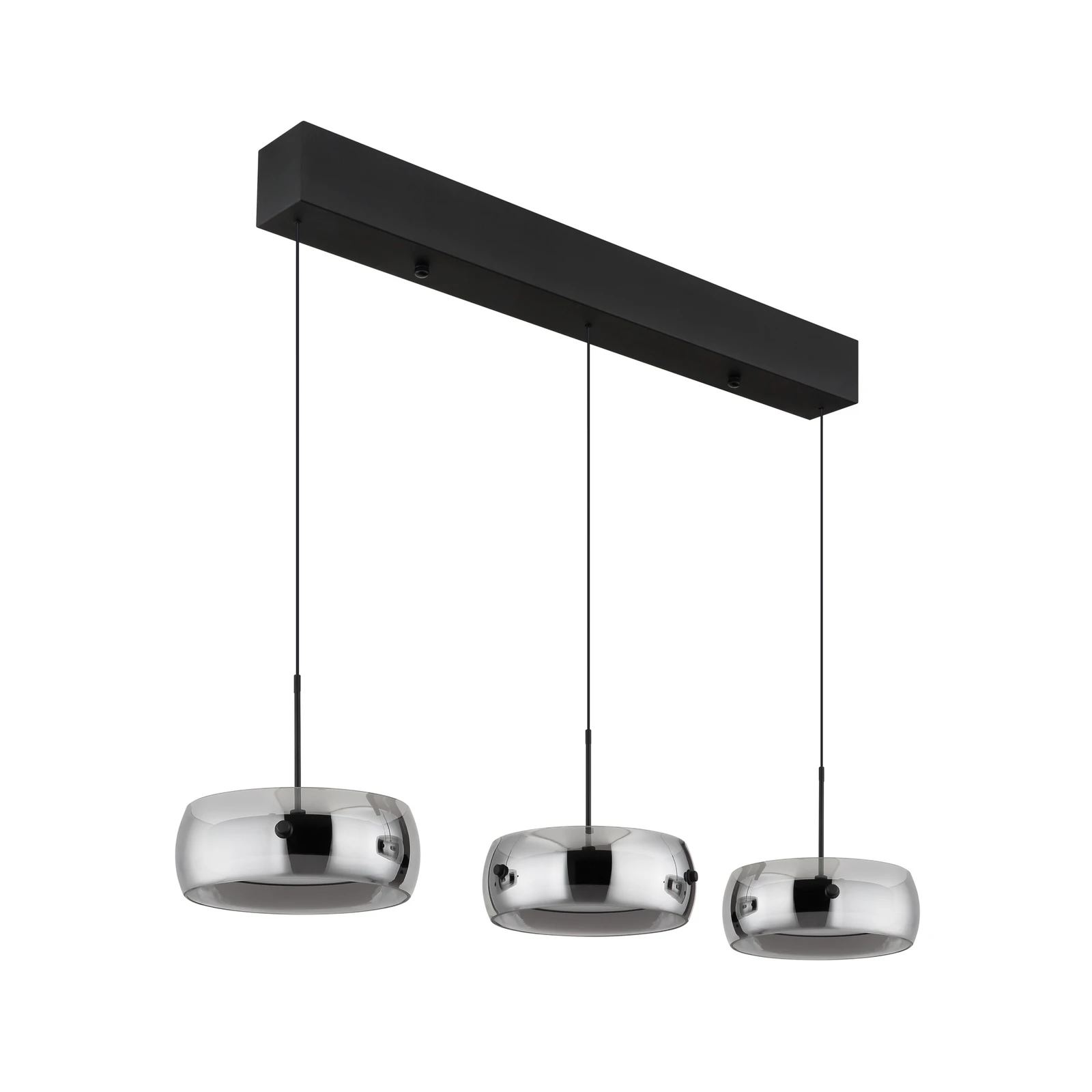 Candeeiro suspenso LED Livion, cinzento fumado/preto, vidro, 85 cm