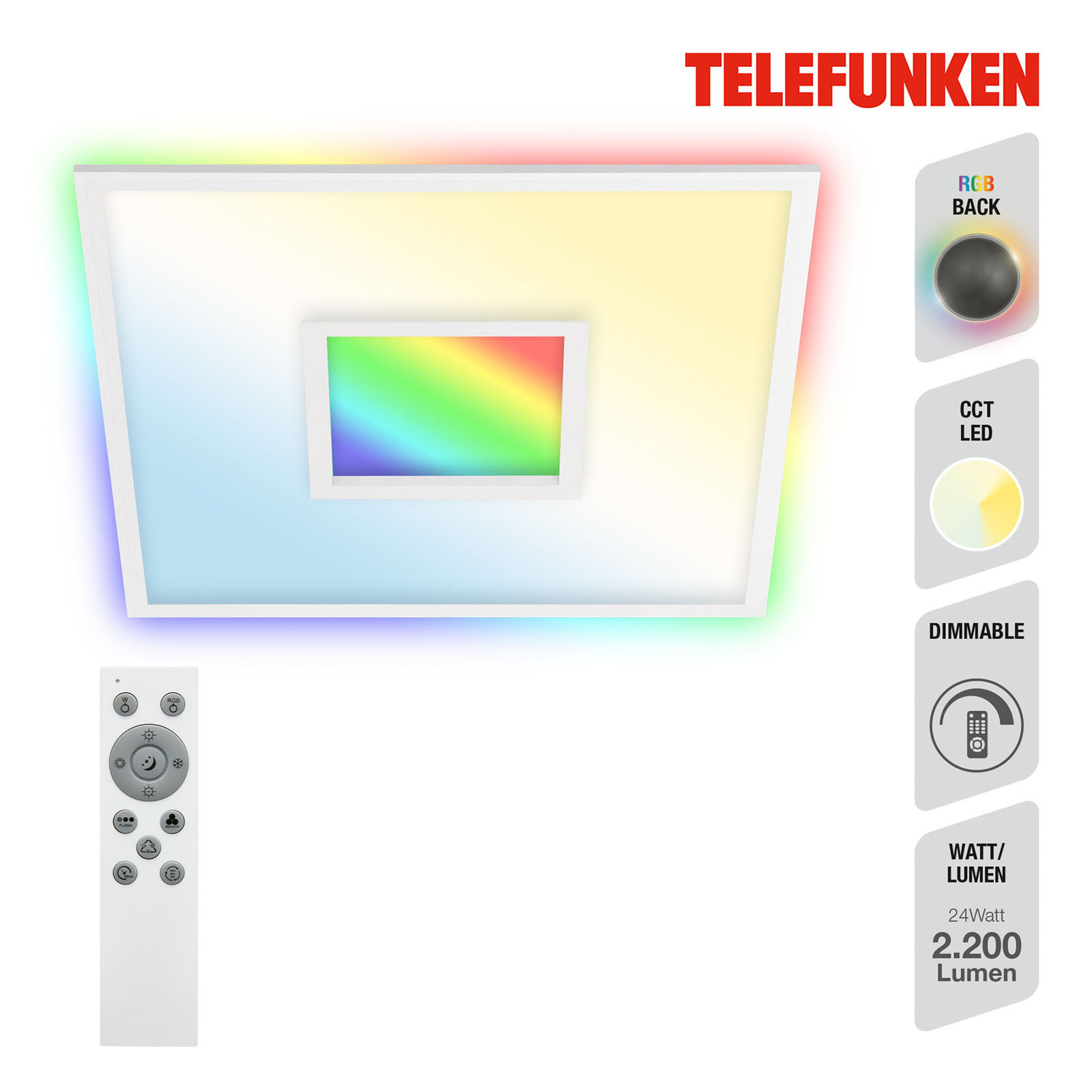 LED-panel Centreback CCT RGB 60x60cm vit