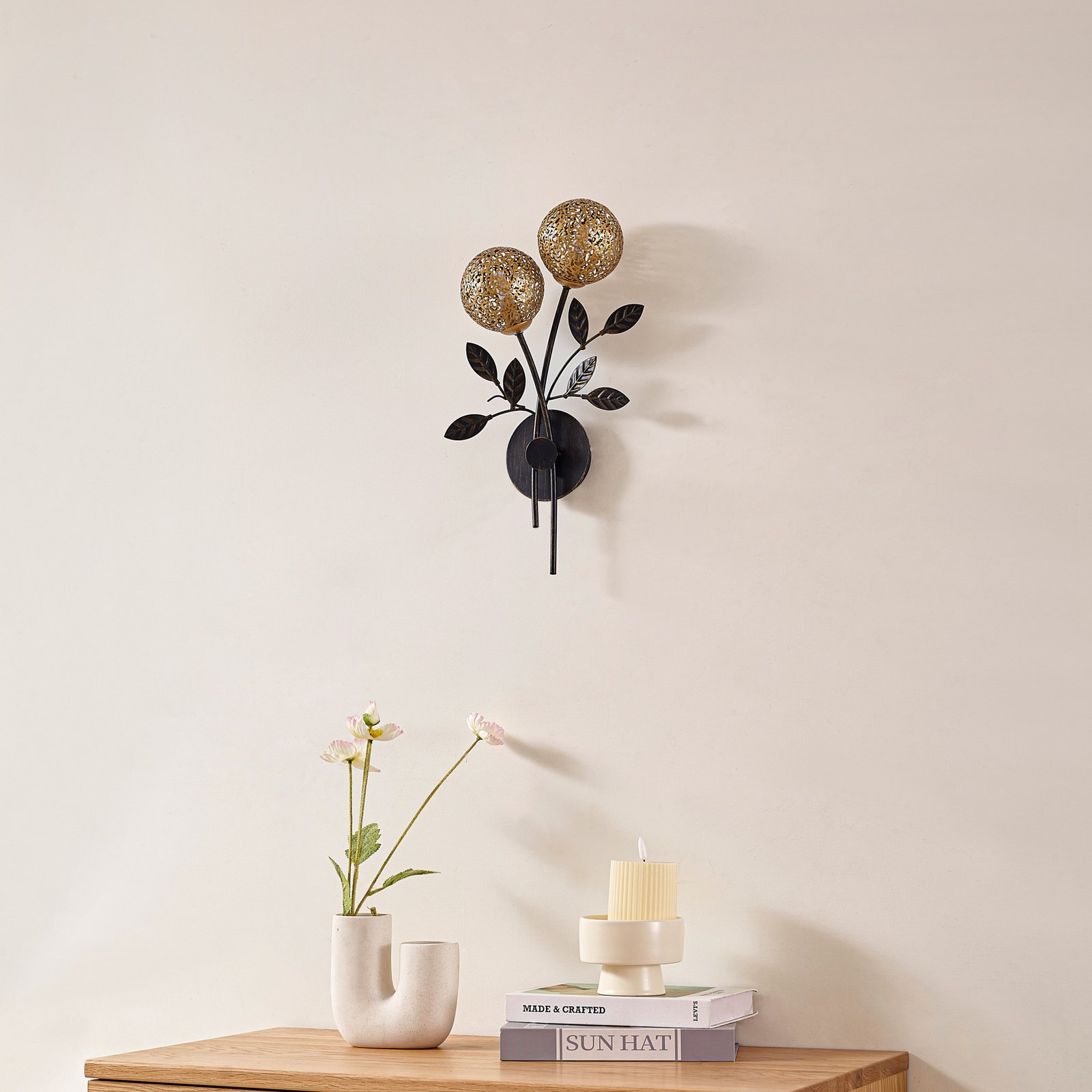 Lucande Evory wall light, 30 cm, 2-bulb, black/gold, G9