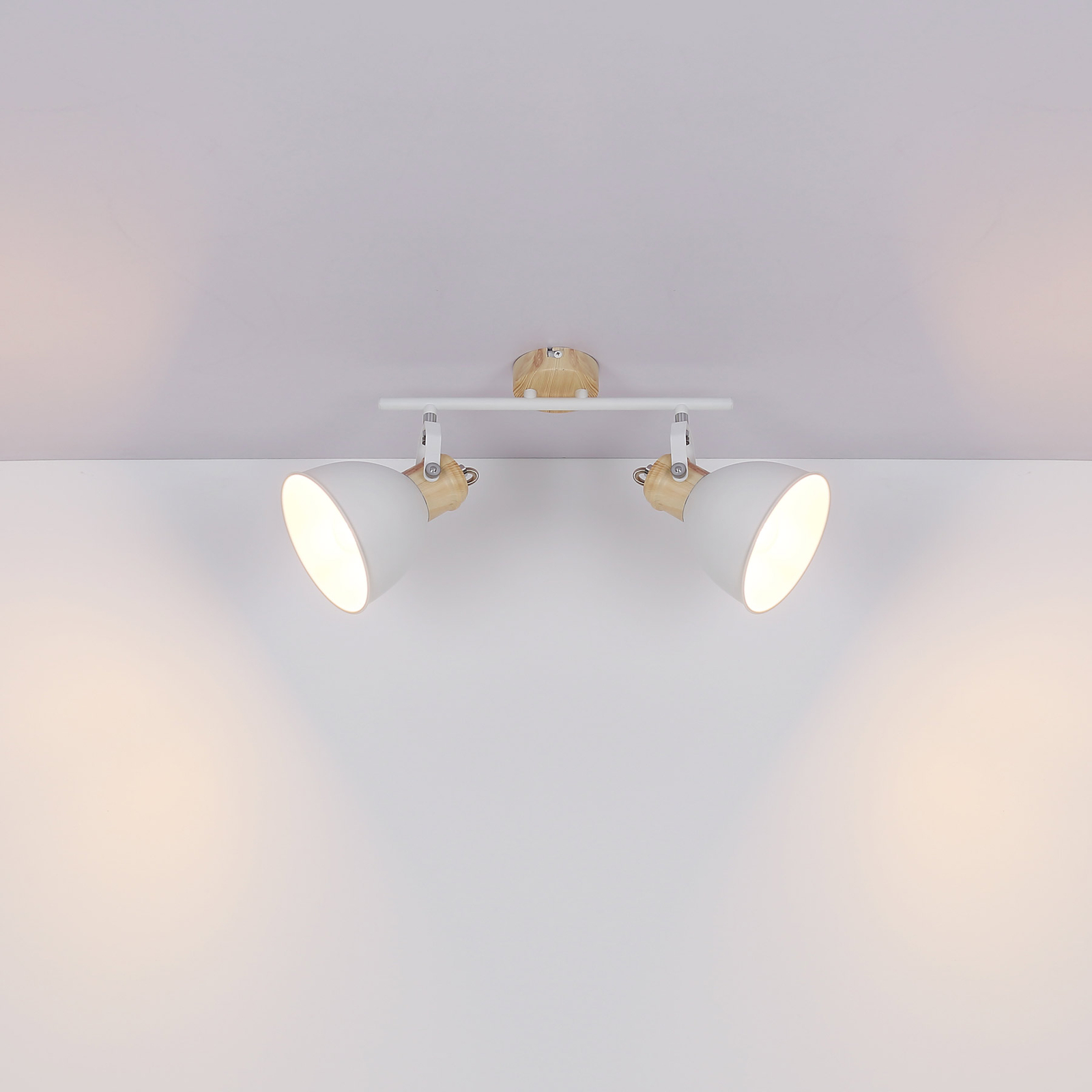 Plafonnier Wiho, métal blanc/aspect bois 2 lampes