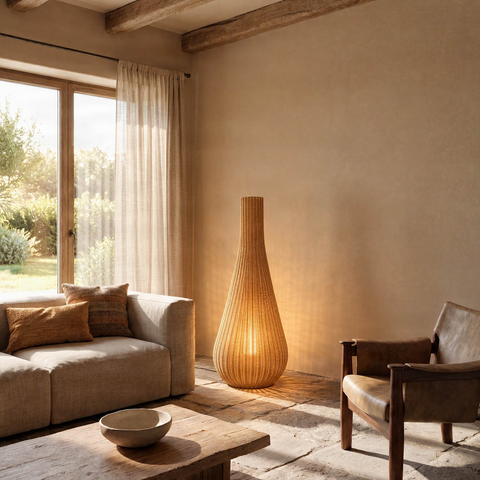 Lampe sur pied Takeo, rotin, hauteur 115 cm, E27 - Lucande