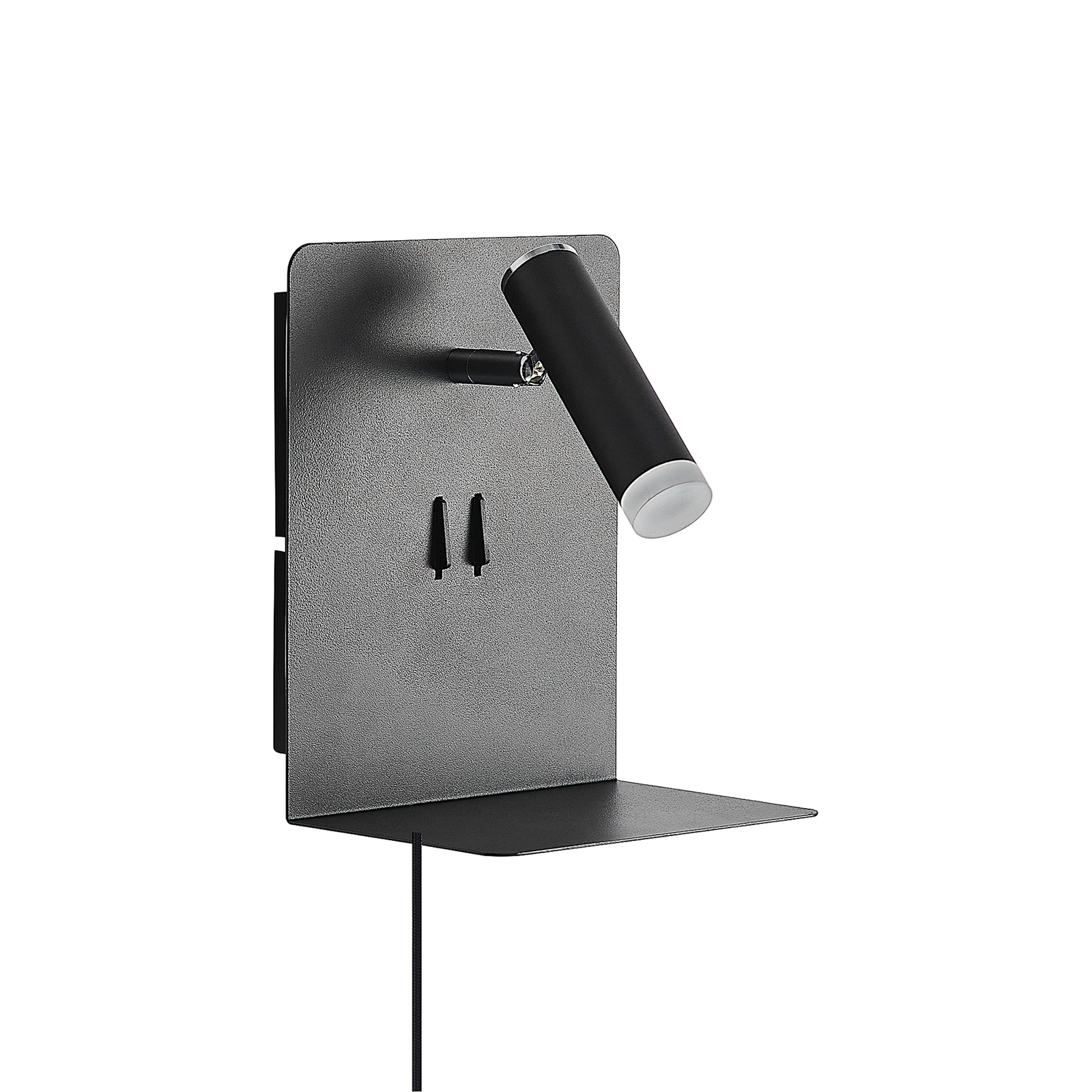 Lucande Zavi LED-veggspot med hylle, USB, svart