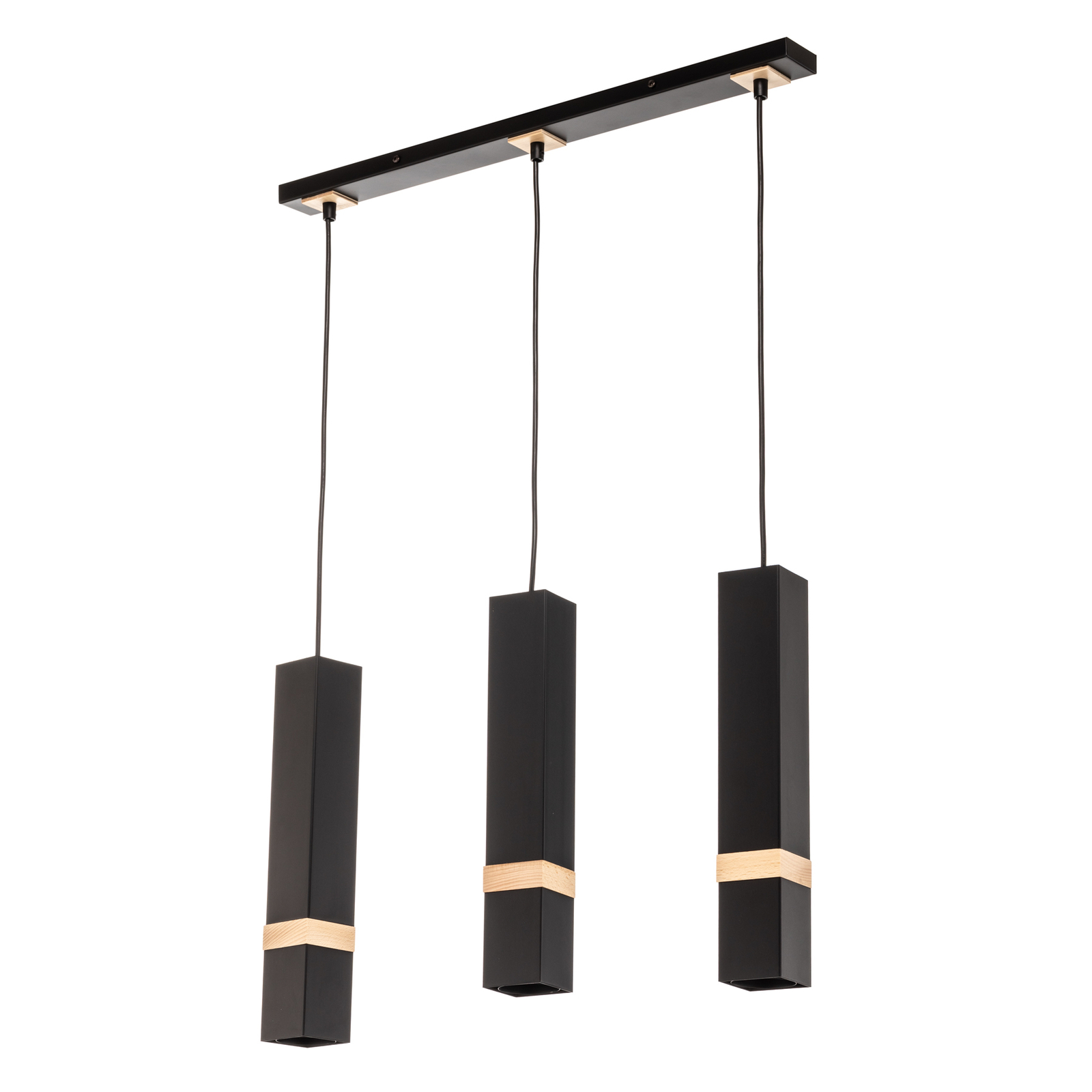 Hanglamp Vidar, zwart met houtdetail 3-lamp