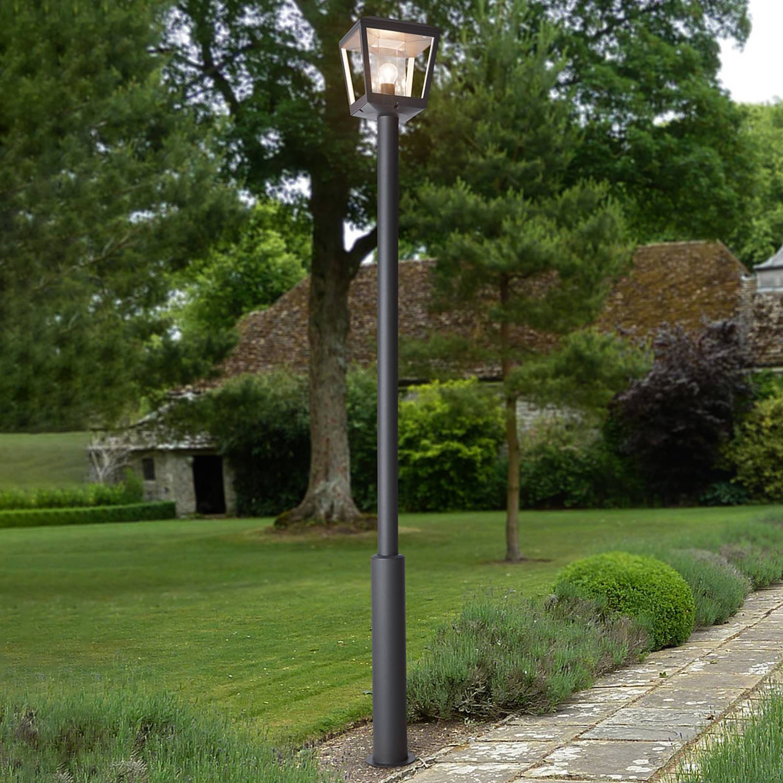 Lucande lampadaire d’extérieur Dunia gris foncé aluminium