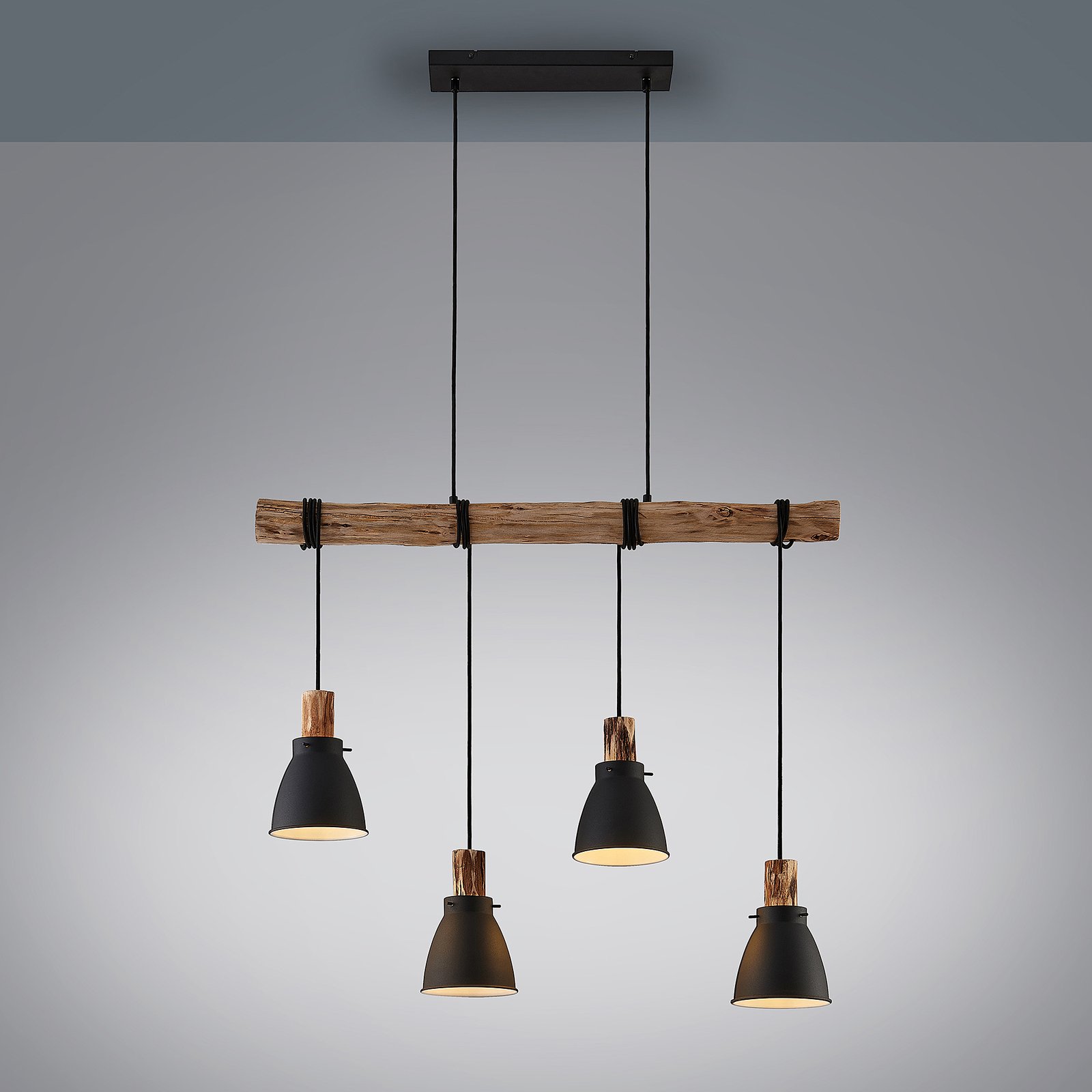 Lindby pendant light Trebale, 4-bulb, E14, iron, wood