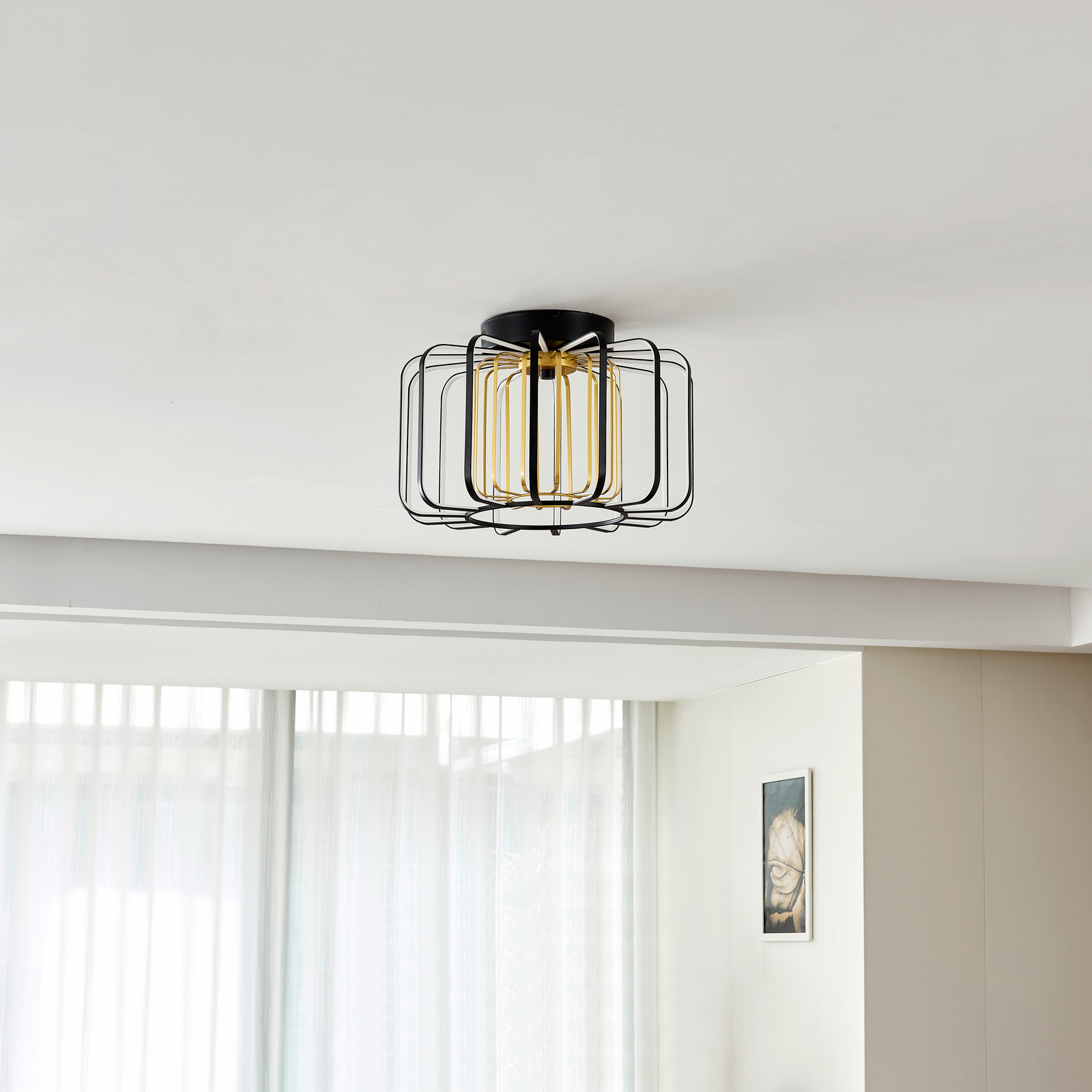 Lucande LED ceiling light Birger, Ø 39.5cm, black/gold