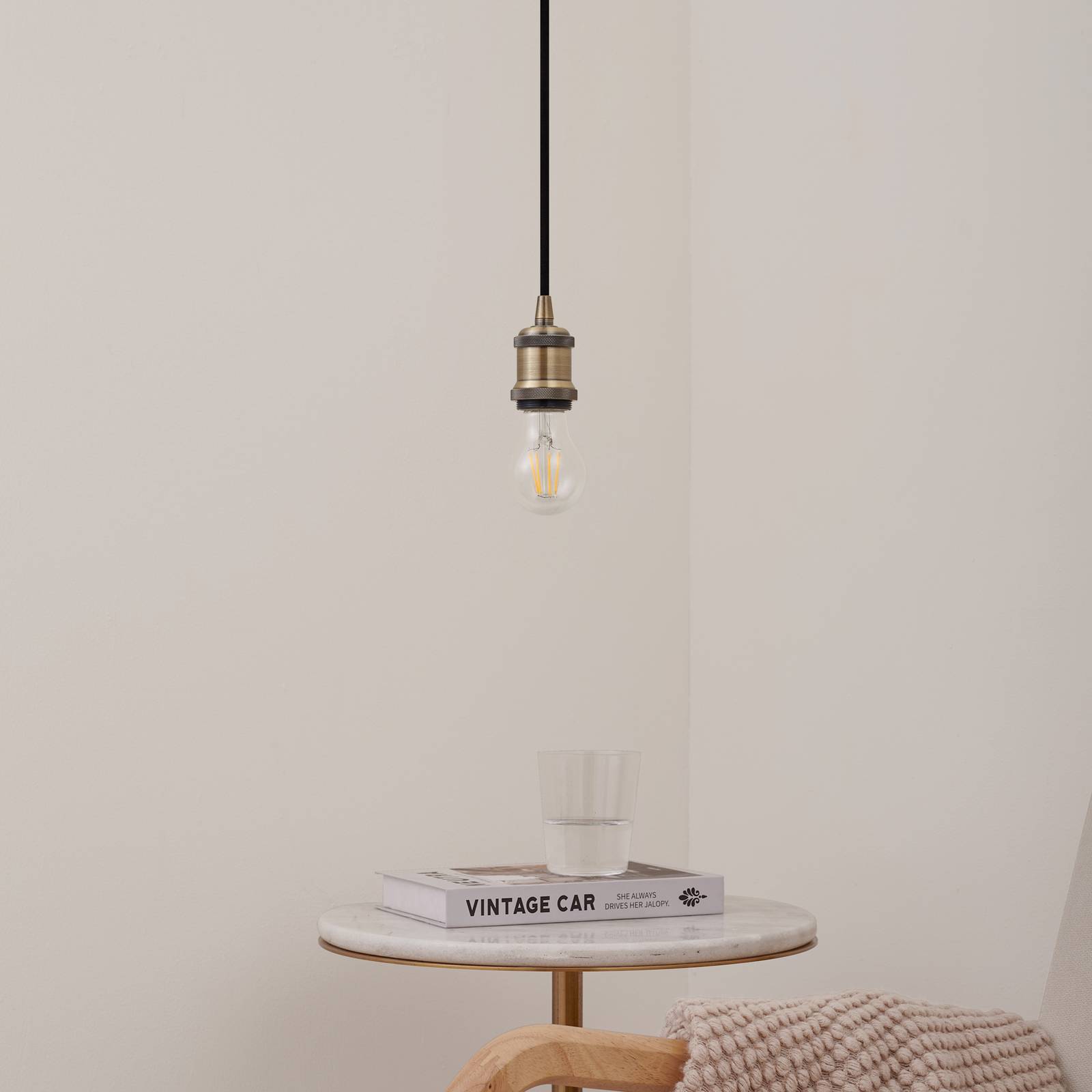 Lampa wisząca Lindby Hattie, mosiądz, Ø 5 cm, metal, E27