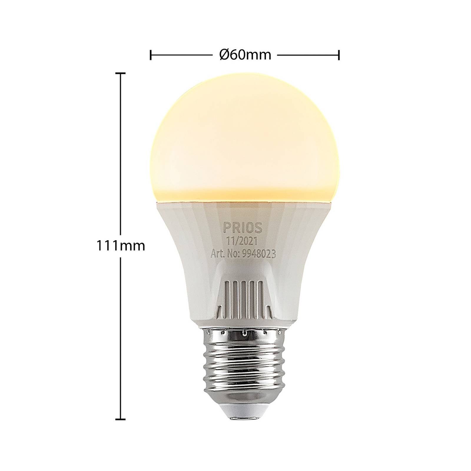 PRIOS Ampoule LED E27 A60 11 W blanche 2 700 K