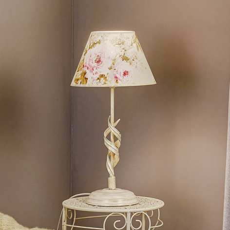 Tischleuchte Sara mit Blumenmuster-Schirm