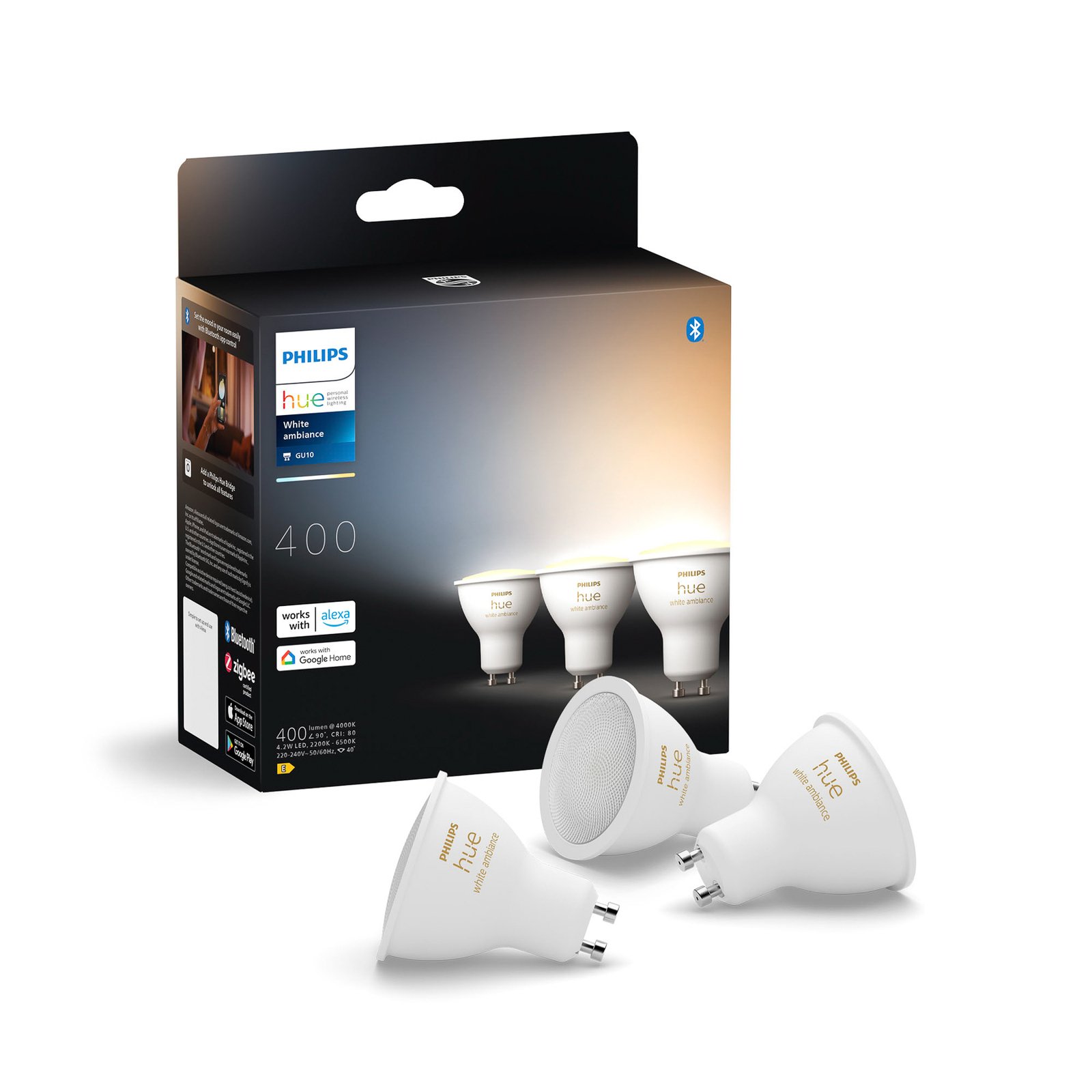 Philips Hue White Ambiance GU10 4,2W reflektorpære 3 stk