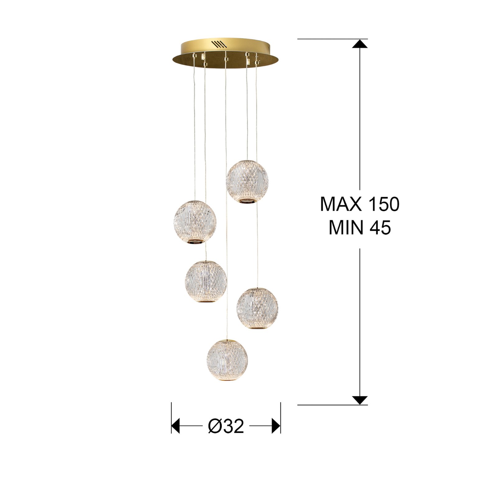 Candeeiro suspenso LED Austral dourado/claro redondo de 5 luzes