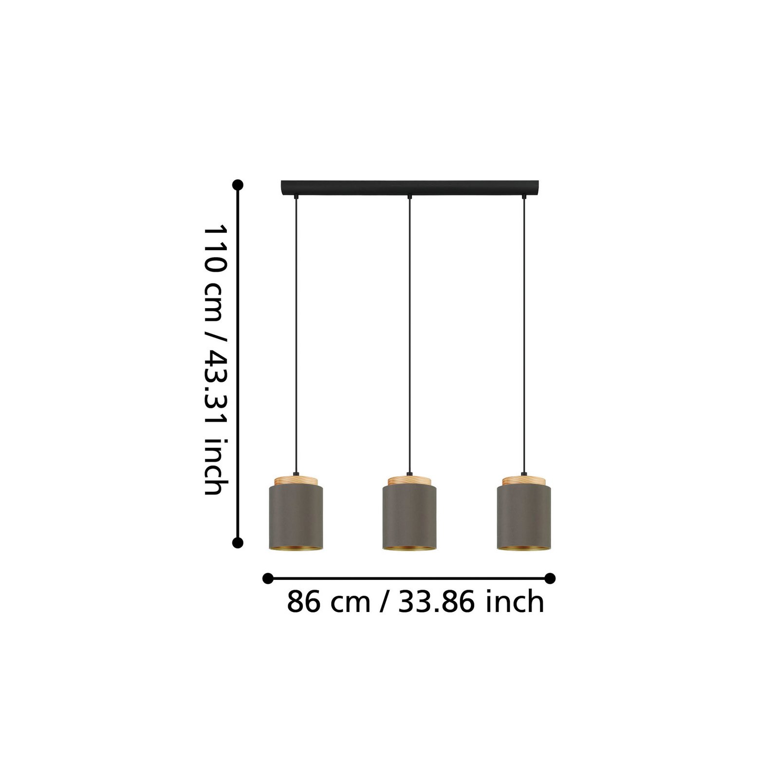 Текстилна висяща лампа Albariza, цвят капучино, плат, 3 светлини.