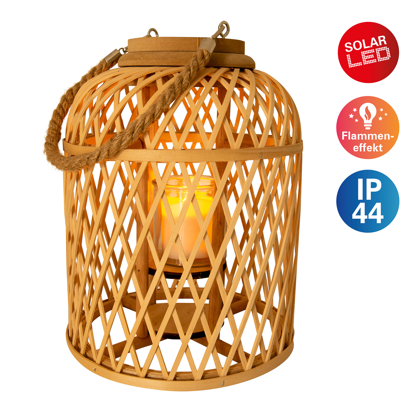 Lanterna solare LED cesto bambù alta 29cm naturale