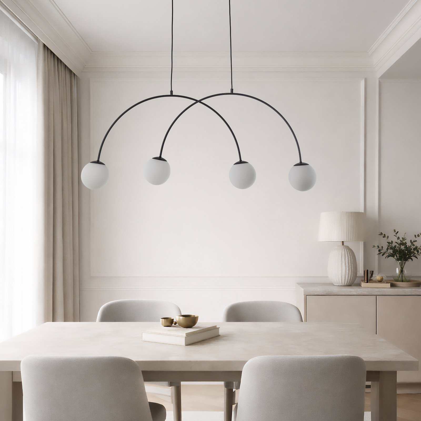 Závesné svietidlo Nova, sklo/kov, čierne/biele, 4-pl.