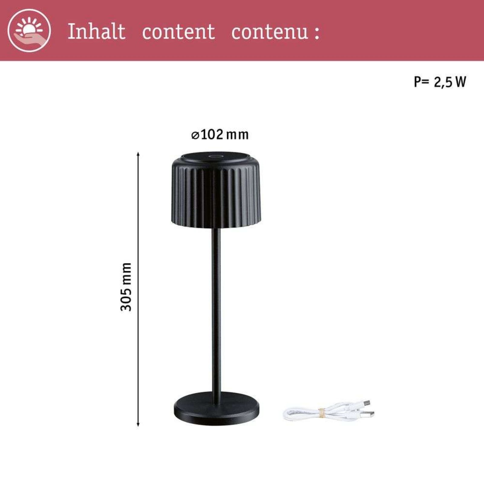 Else Solárne Články Stolová Lampa w/USB-C Dim. IP44 Čierna - Paulmann