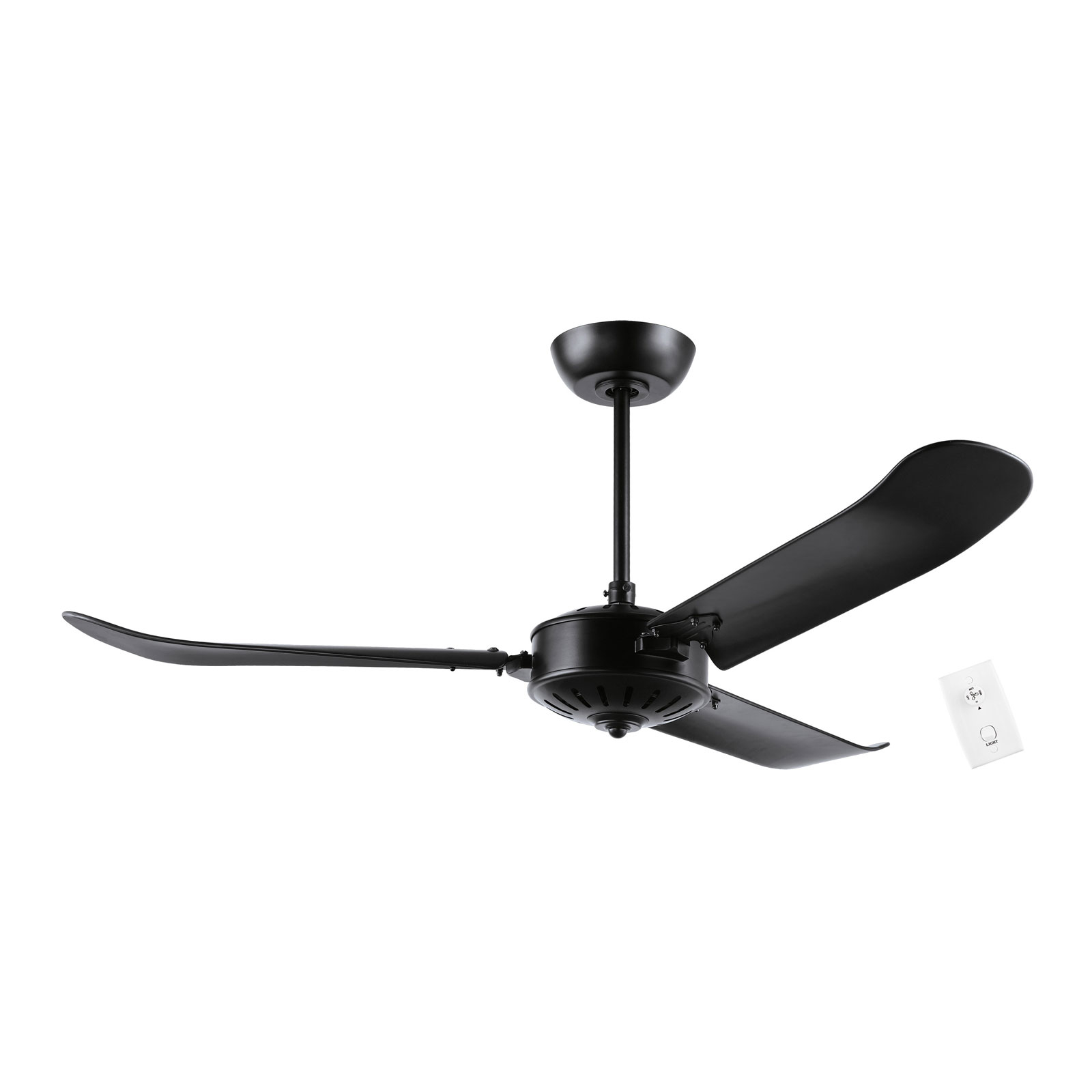 EGLO Hoi An ceiling fan in matt black, for Living / Dining Room, wood, die-cast aluminium, H: 42 cm